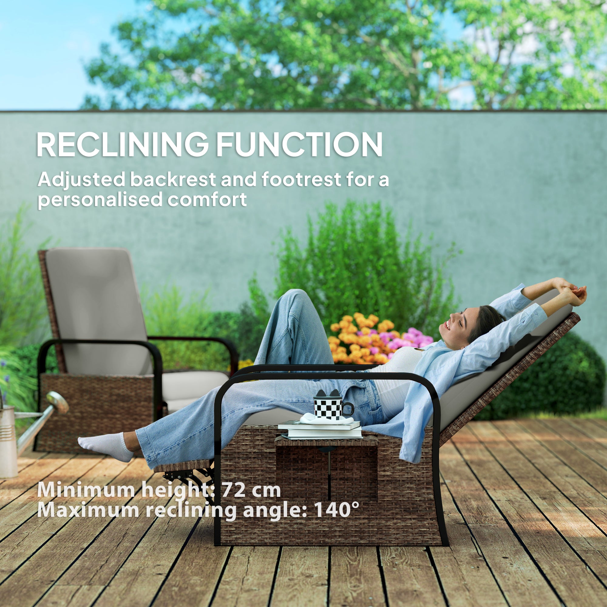 Wicker Reclining Lounge Chair - Light Grey Adjustable-DECOROLALA