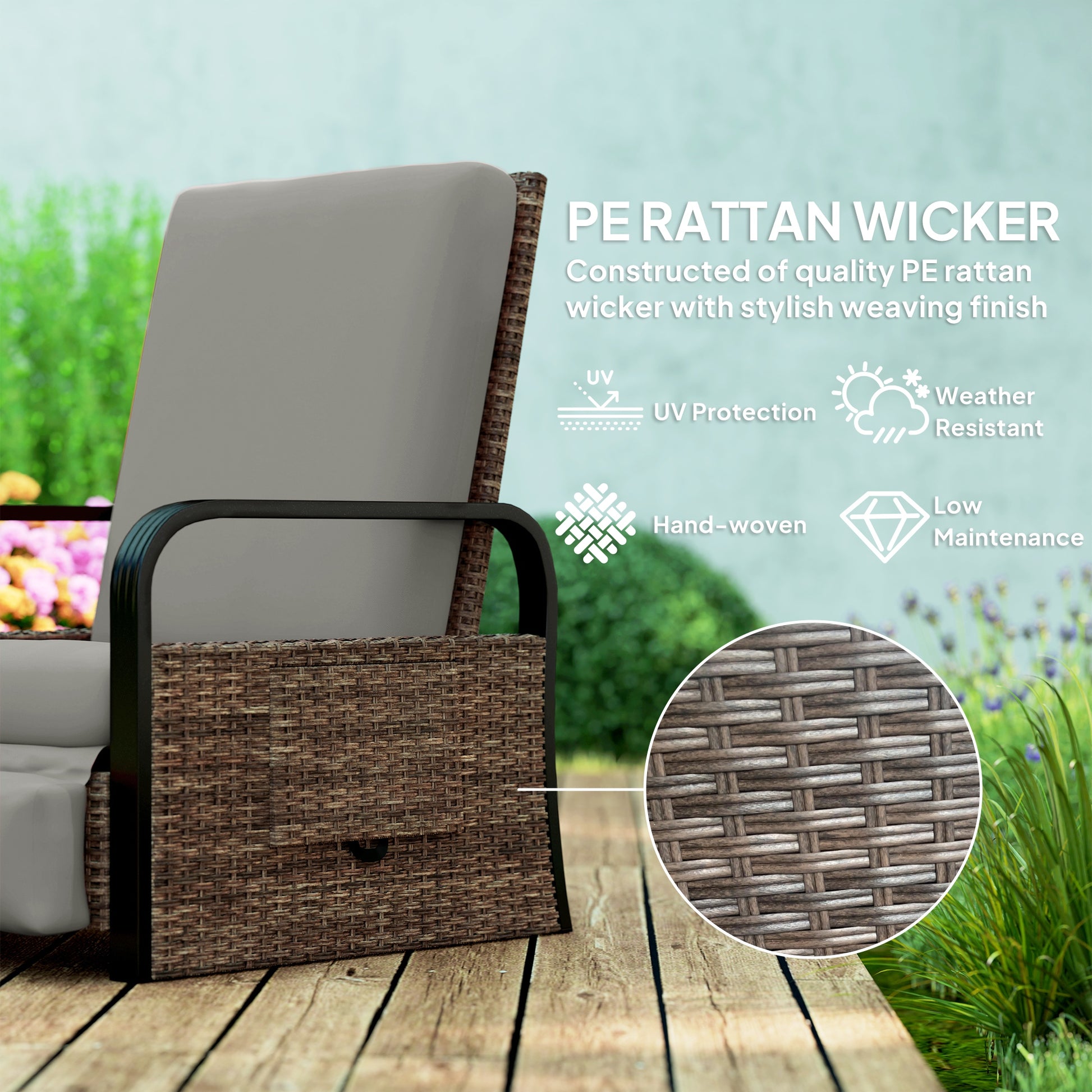 Wicker Reclining Lounge Chair - Light Grey Adjustable-DECOROLALA