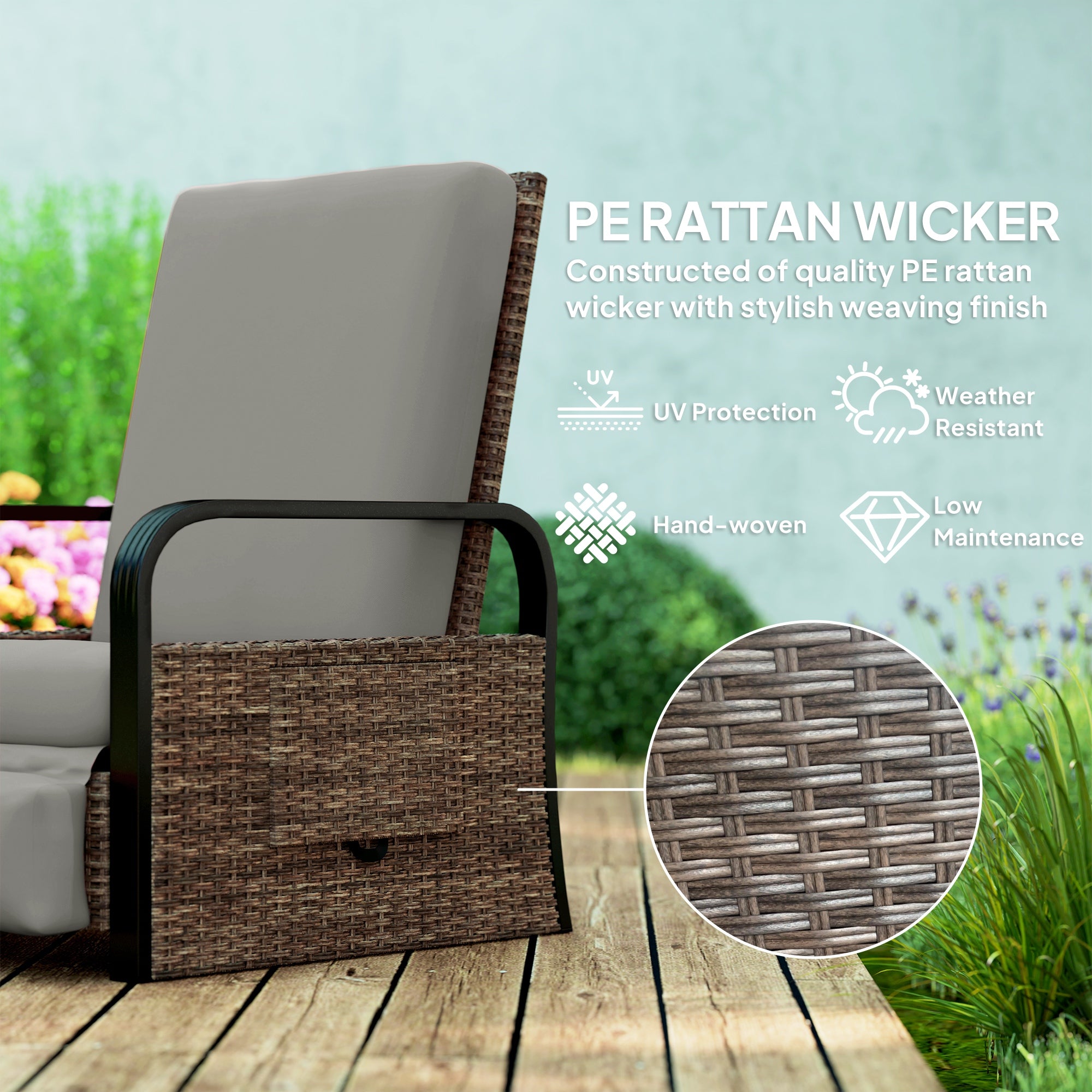 Wicker Reclining Lounge Chair - Light Grey Adjustable-DECOROLALA