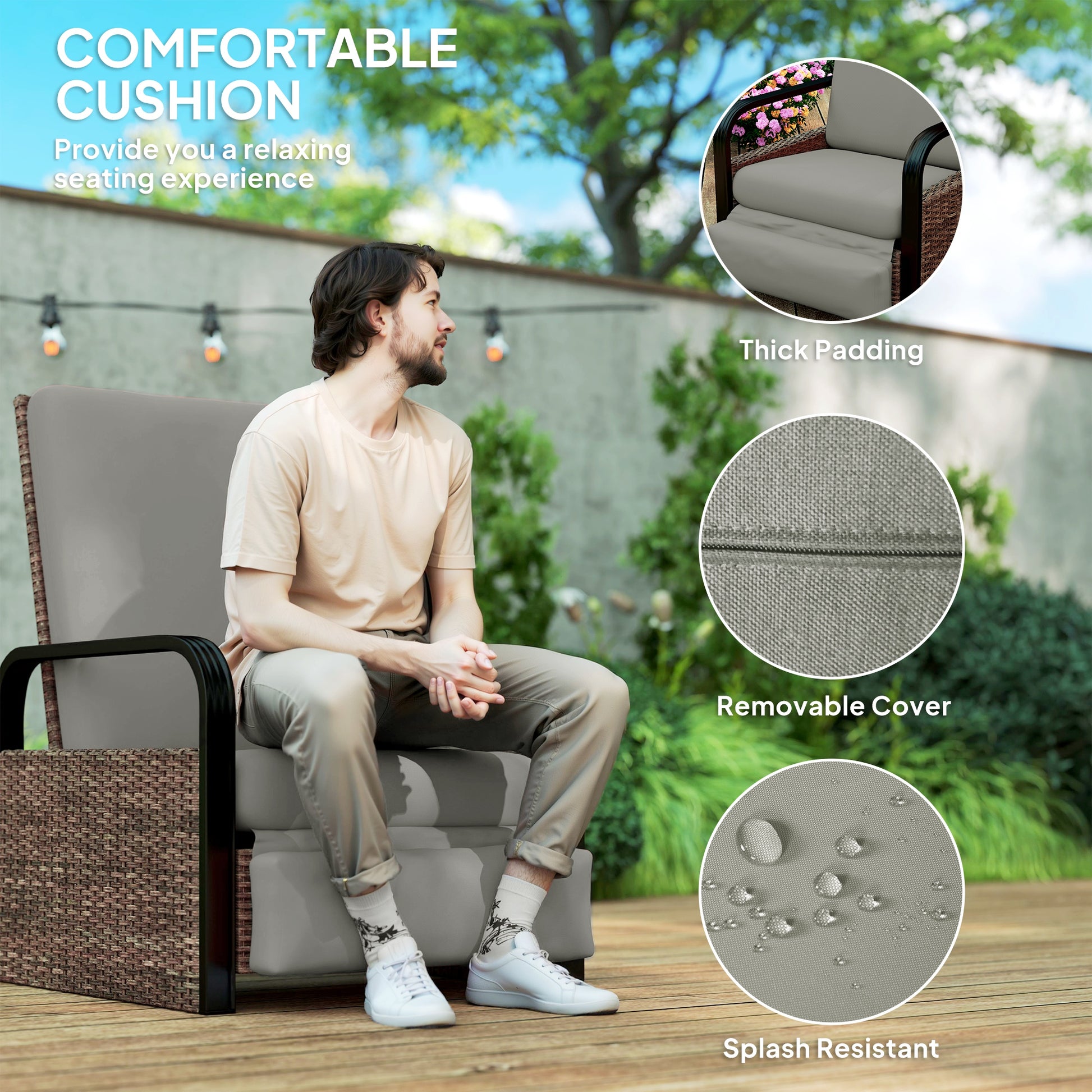 Wicker Reclining Lounge Chair - Light Grey Adjustable-DECOROLALA