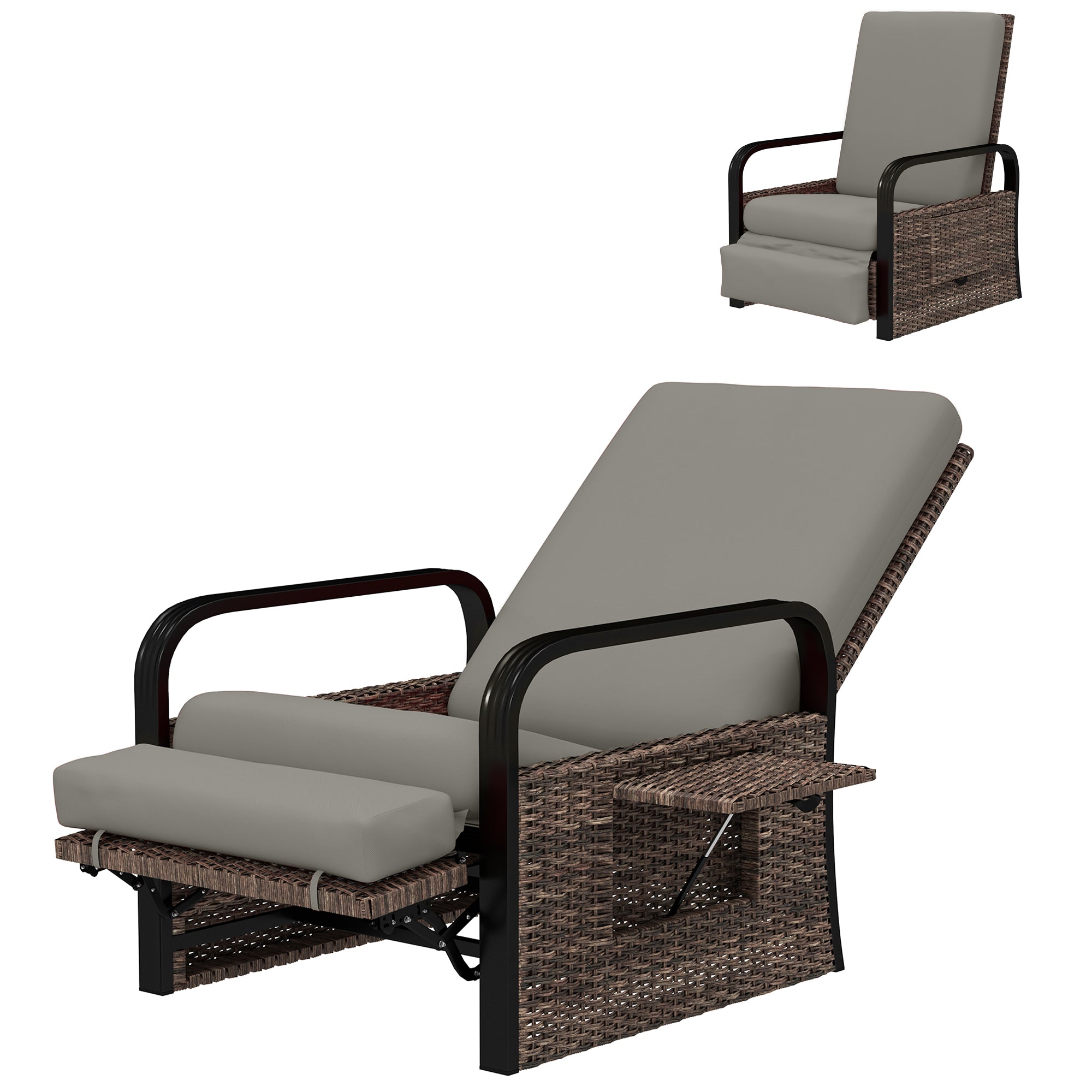 Wicker Reclining Lounge Chair - Light Grey Adjustable-DECOROLALA