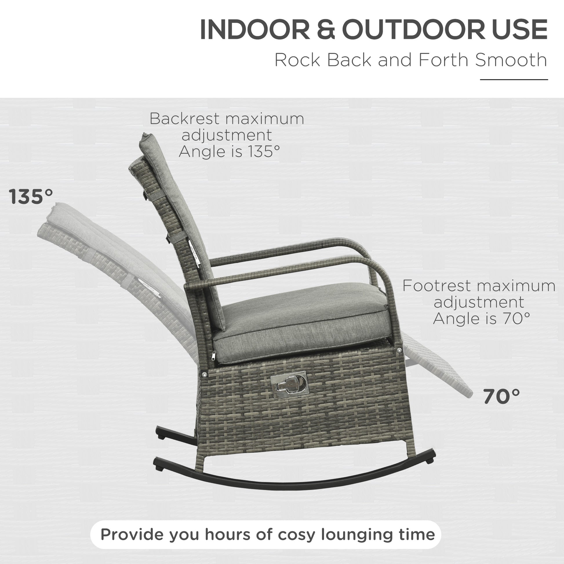 Wicker Rocking Recliner Chair - Grey Cushion-DECOROLALA
