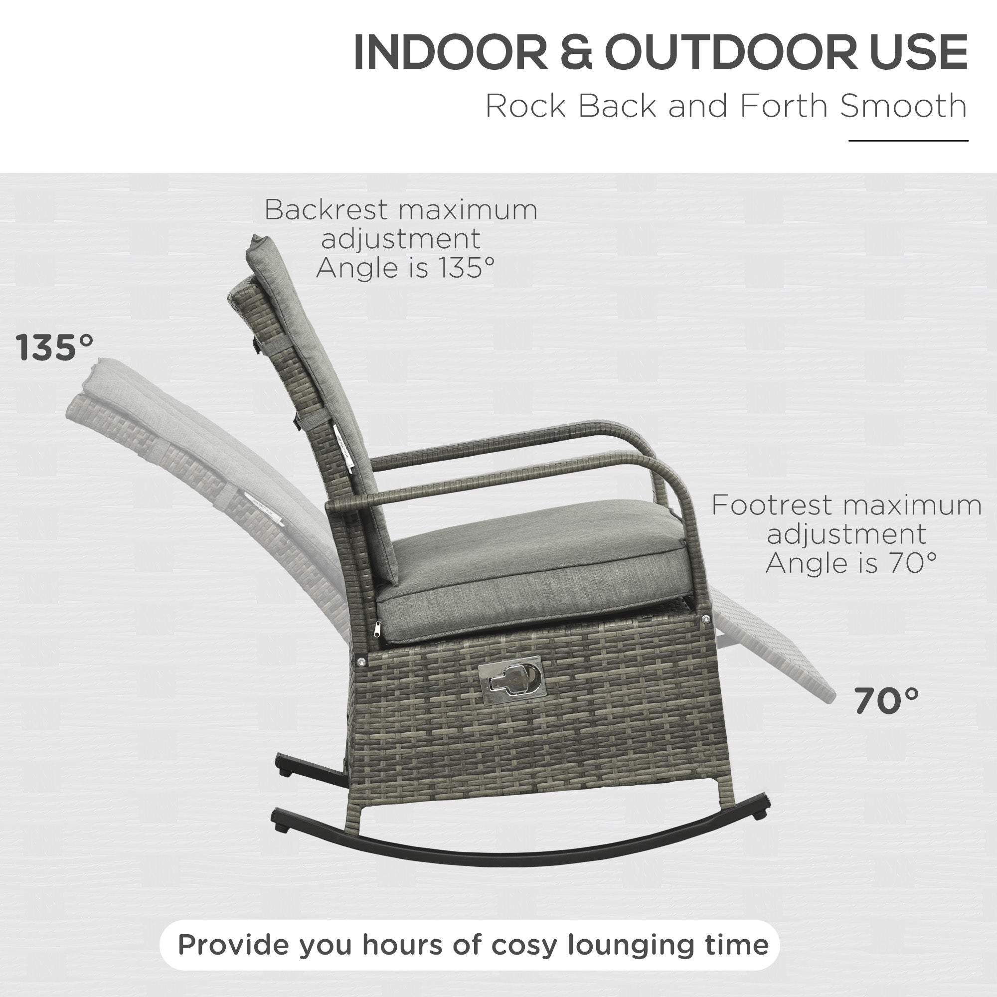Wicker Rocking Recliner Chair - Grey Cushion-DECOROLALA
