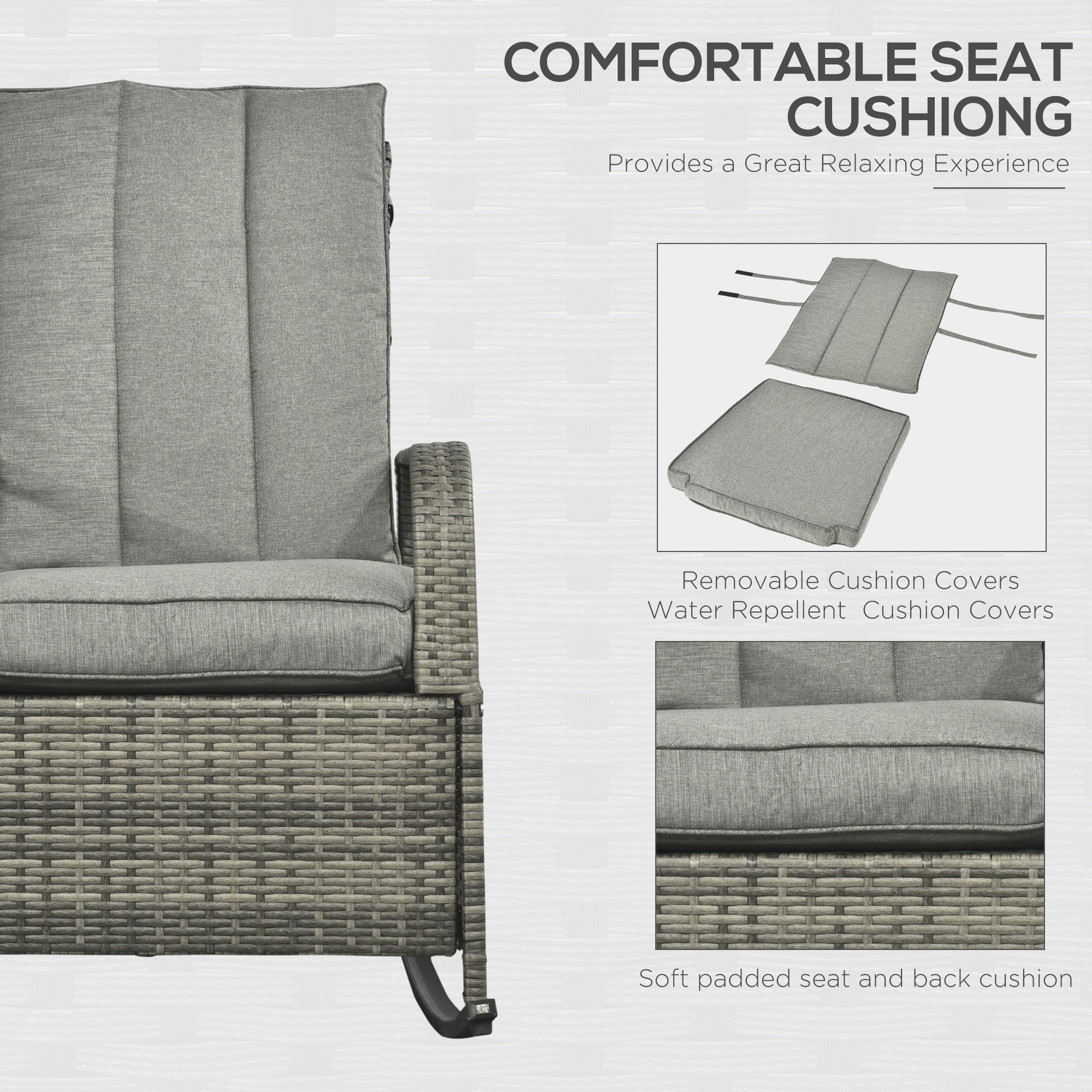 Wicker Rocking Recliner Chair - Grey Cushion-DECOROLALA