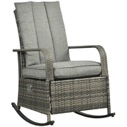 Wicker Rocking Recliner Chair - Grey Cushion-DECOROLALA