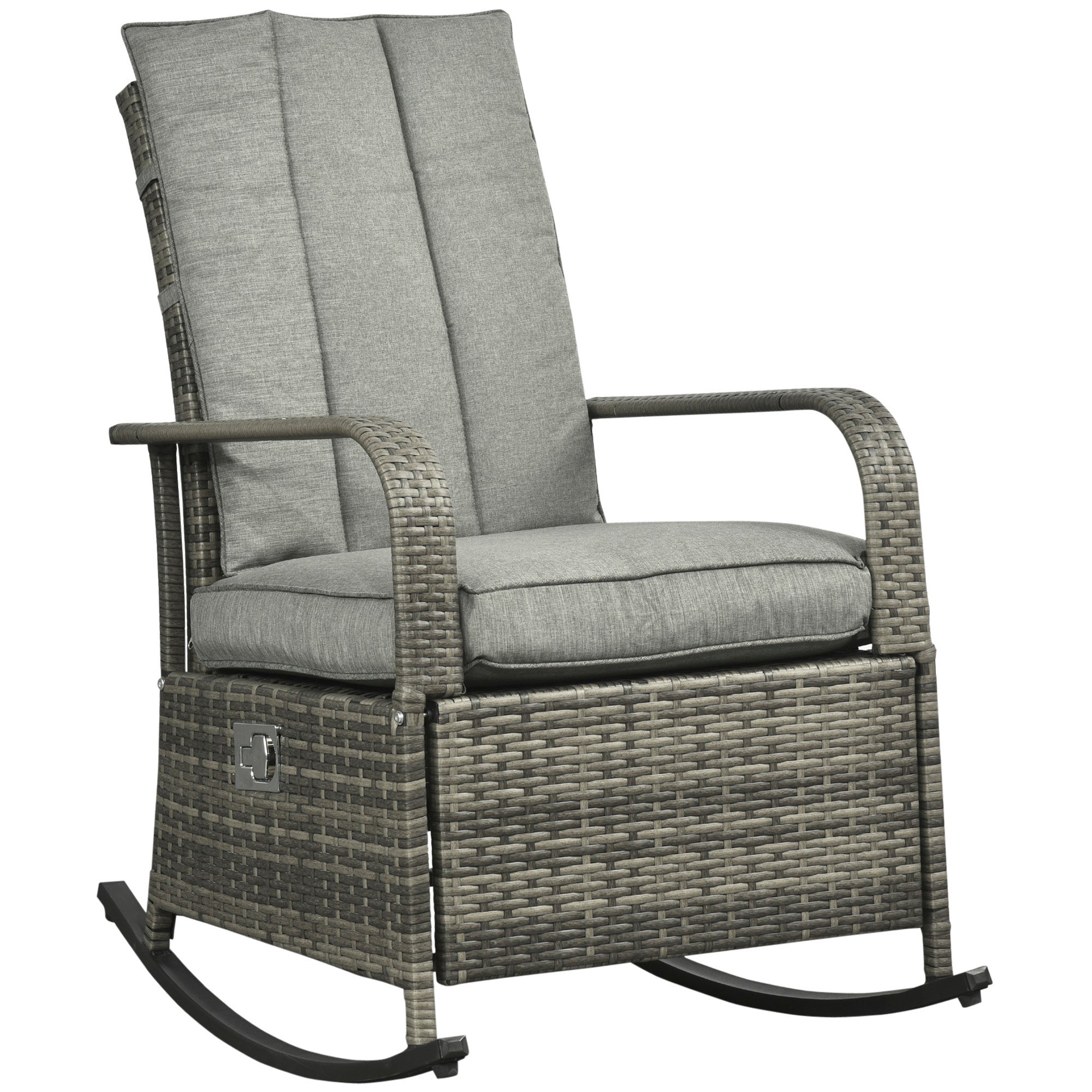 Wicker Rocking Recliner Chair - Grey Cushion-DECOROLALA