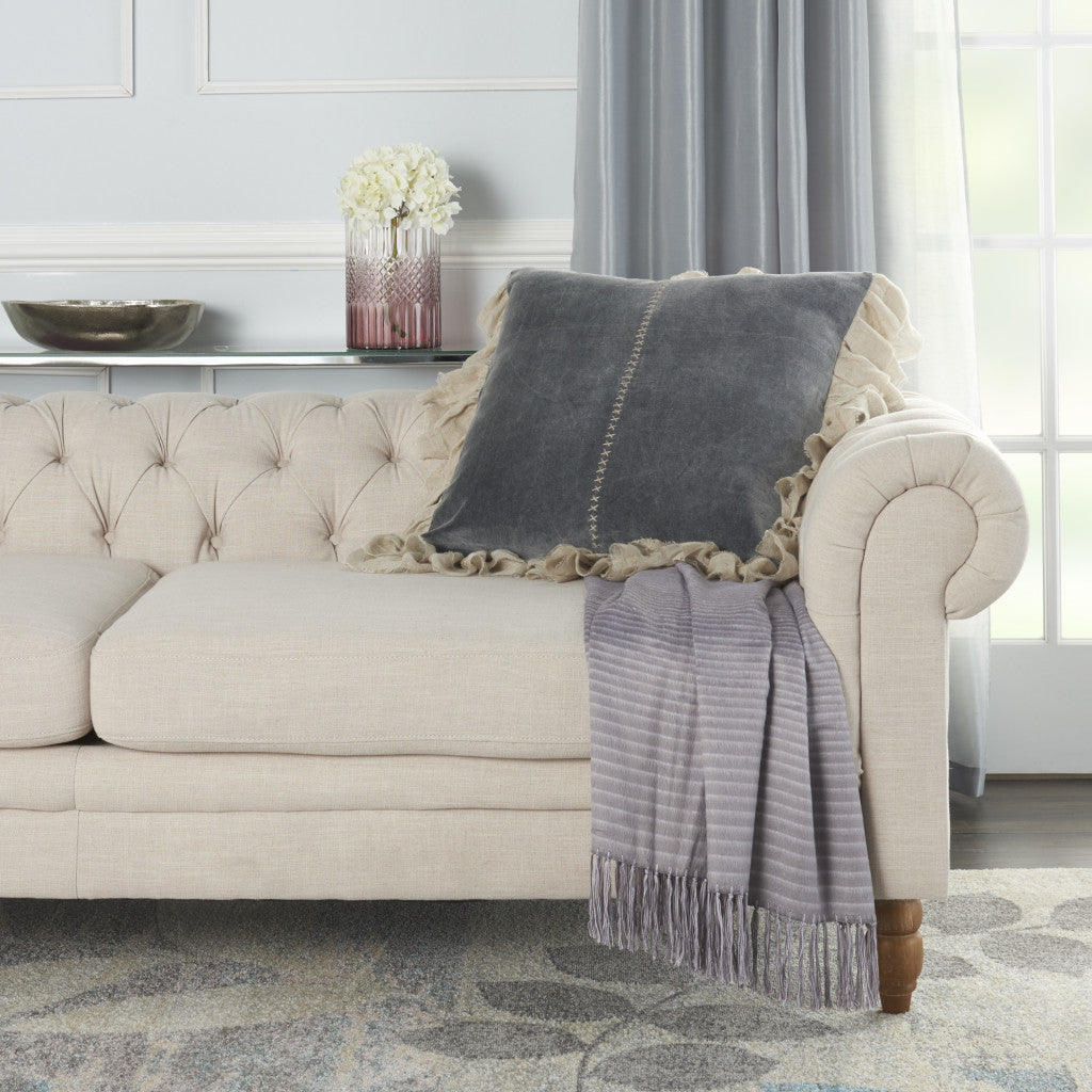 Wide Tasseled Marble Steel Blue Throw Pillow-Accent Throw Pillows-DECOROLALA