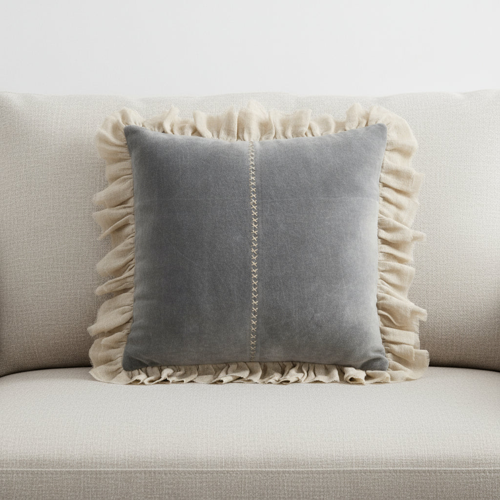 Wide Tasseled Marble Steel Blue Throw Pillow-Accent Throw Pillows-DECOROLALA