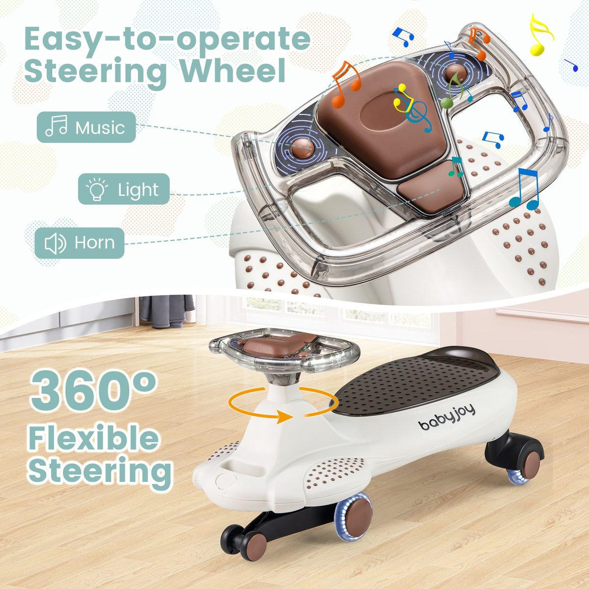Wiggle Car with Hauling Rope Ride on Toy with Under-Seat Storage