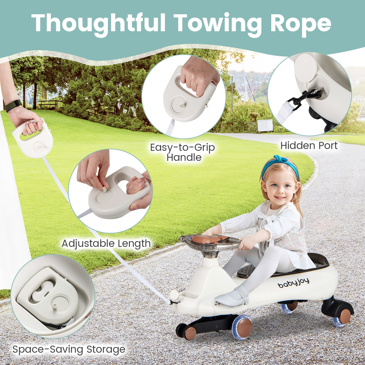 Wiggle Car with Hauling Rope Ride on Toy with Under-Seat Storage