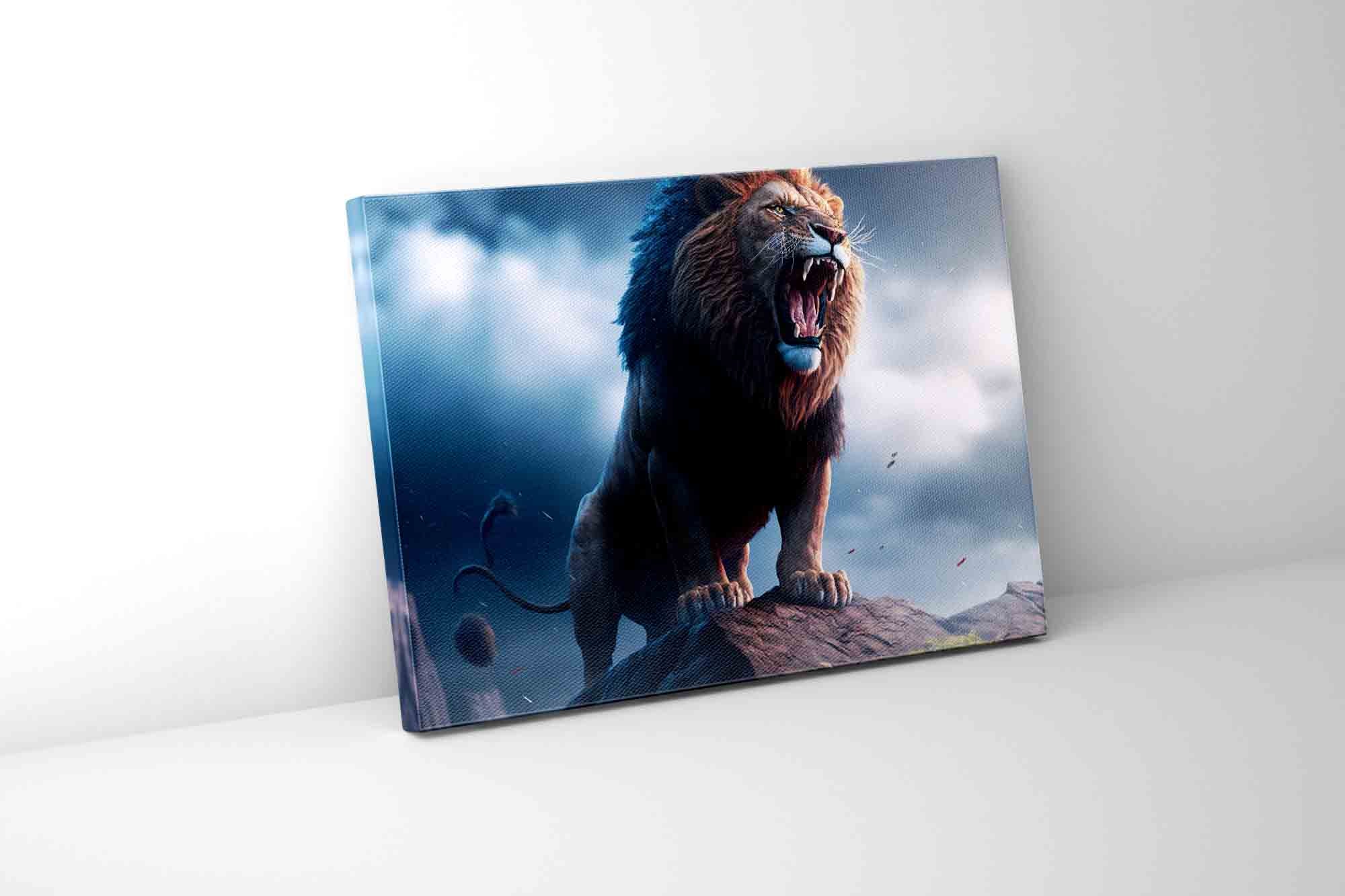 Wildlife Canvas Art Lion and Storm Gold Varnish-Wall Art-DECOROLALA