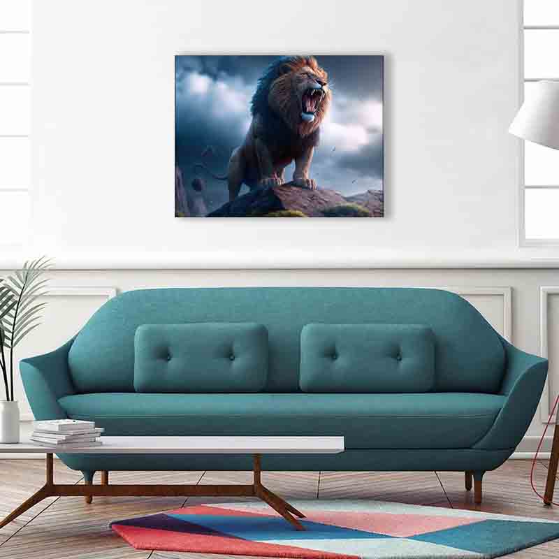 Wildlife Canvas Art Lion and Storm Gold Varnish-Wall Art-DECOROLALA