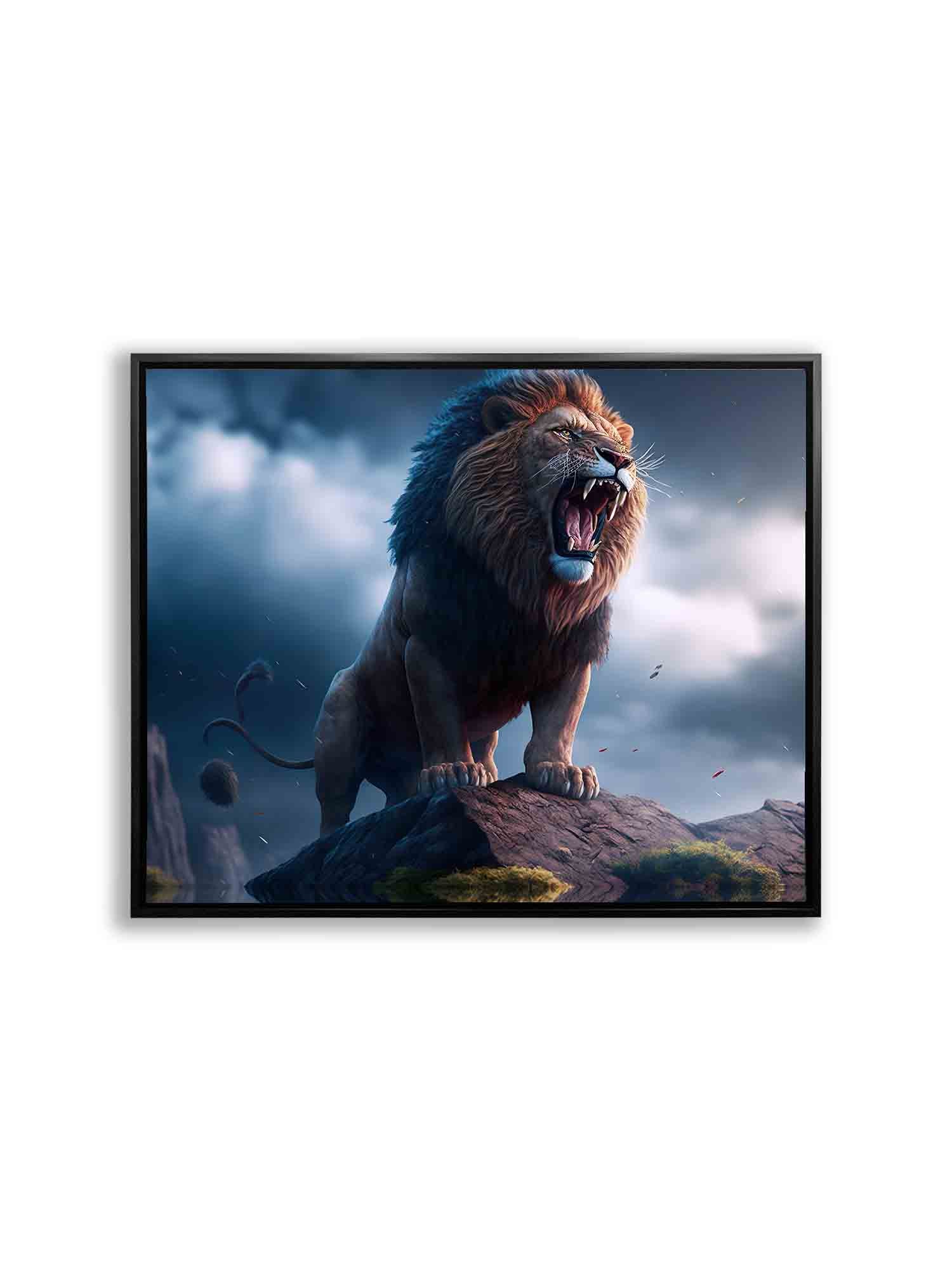 Wildlife Canvas Art Lion and Storm Gold Varnish-Wall Art-DECOROLALA