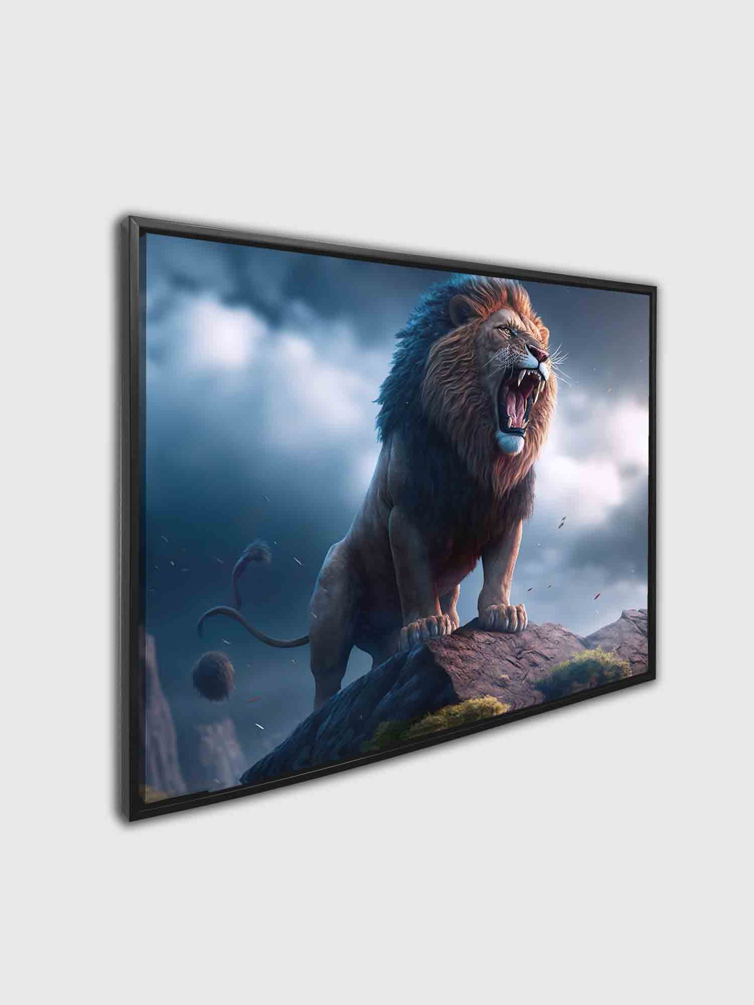 Wildlife Canvas Art Lion and Storm Gold Varnish-Wall Art-DECOROLALA