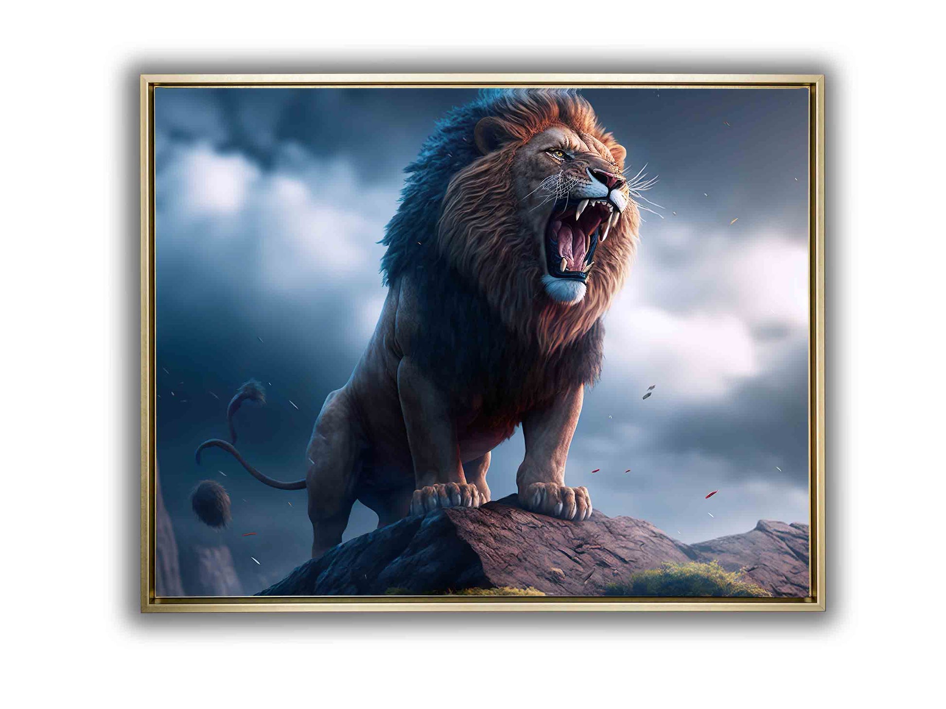 Wildlife Canvas Art Lion and Storm Gold Varnish-Wall Art-DECOROLALA