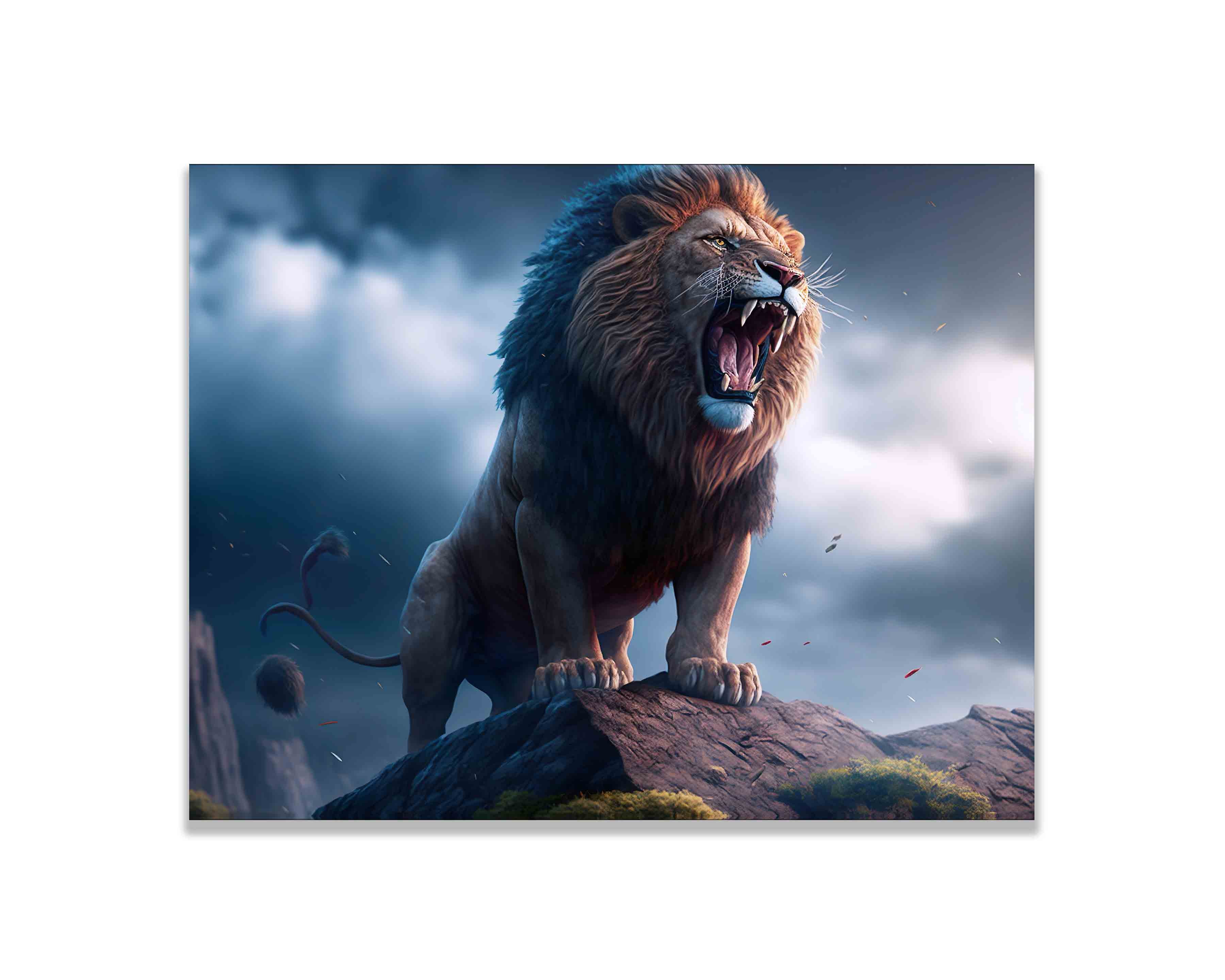 Wildlife Canvas Art Lion and Storm Gold Varnish-Wall Art-DECOROLALA