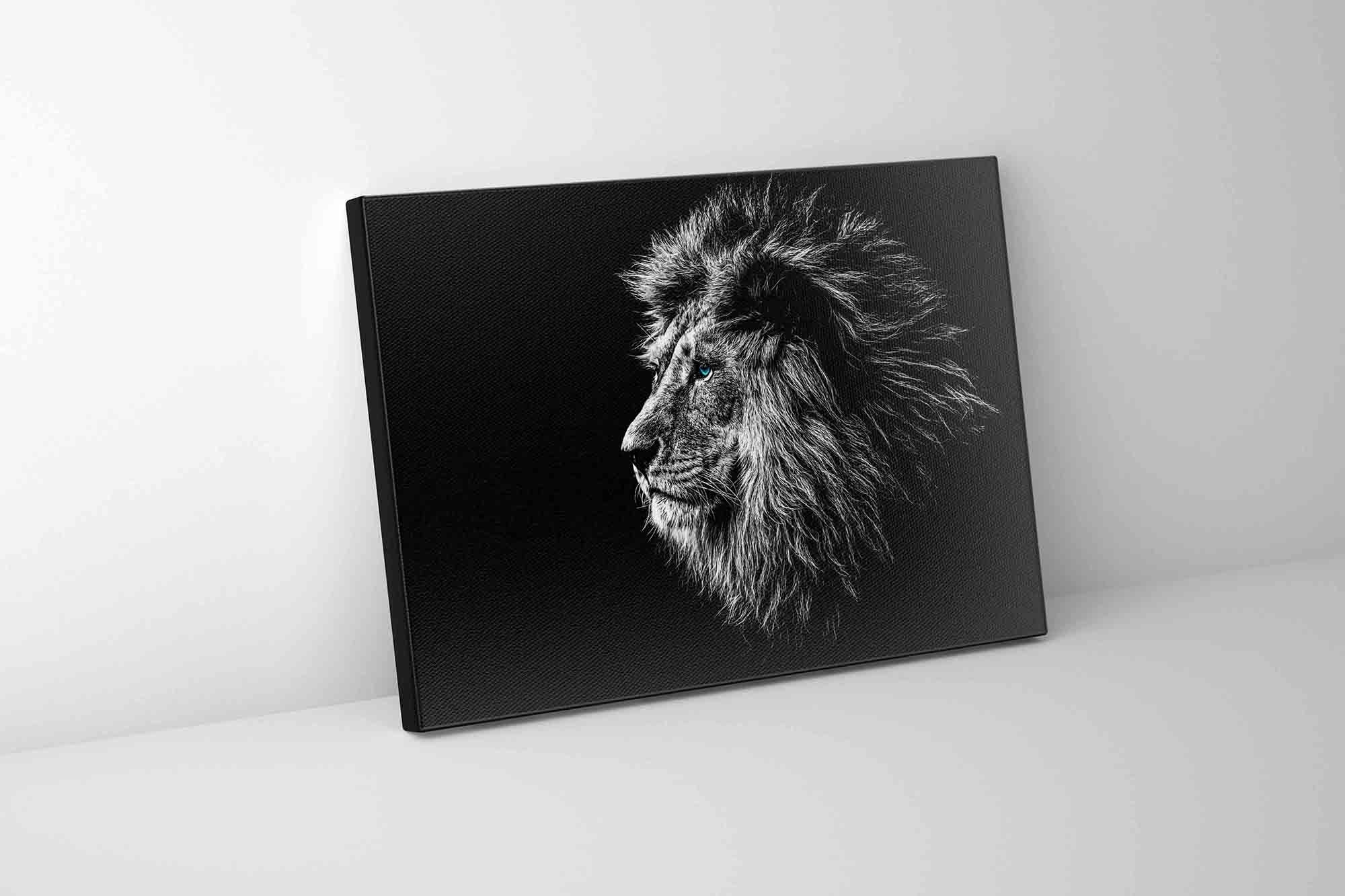 Wildlife Canvas Art-Lions Head Blue Eye in Black and White -Silver varnish-Wall Art-DECOROLALA