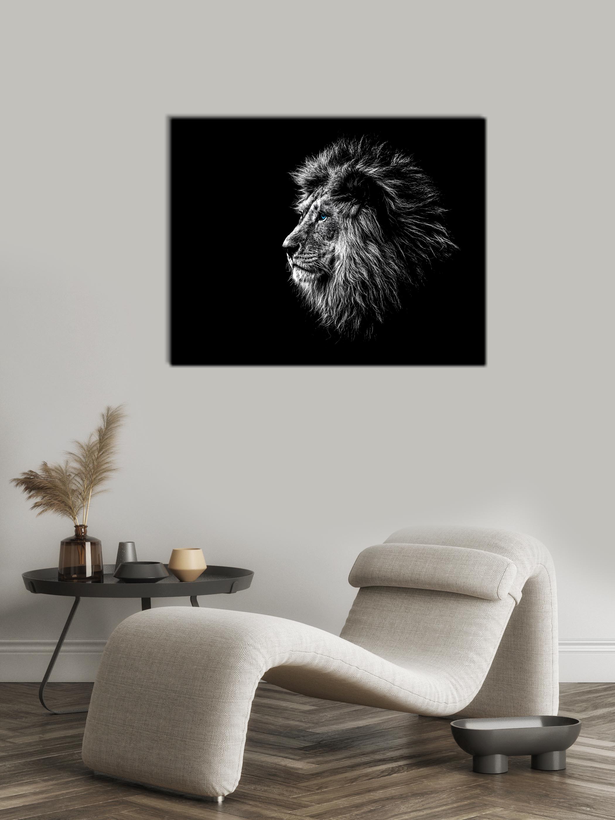 Wildlife Canvas Art-Lions Head Blue Eye in Black and White -Silver varnish-Wall Art-DECOROLALA