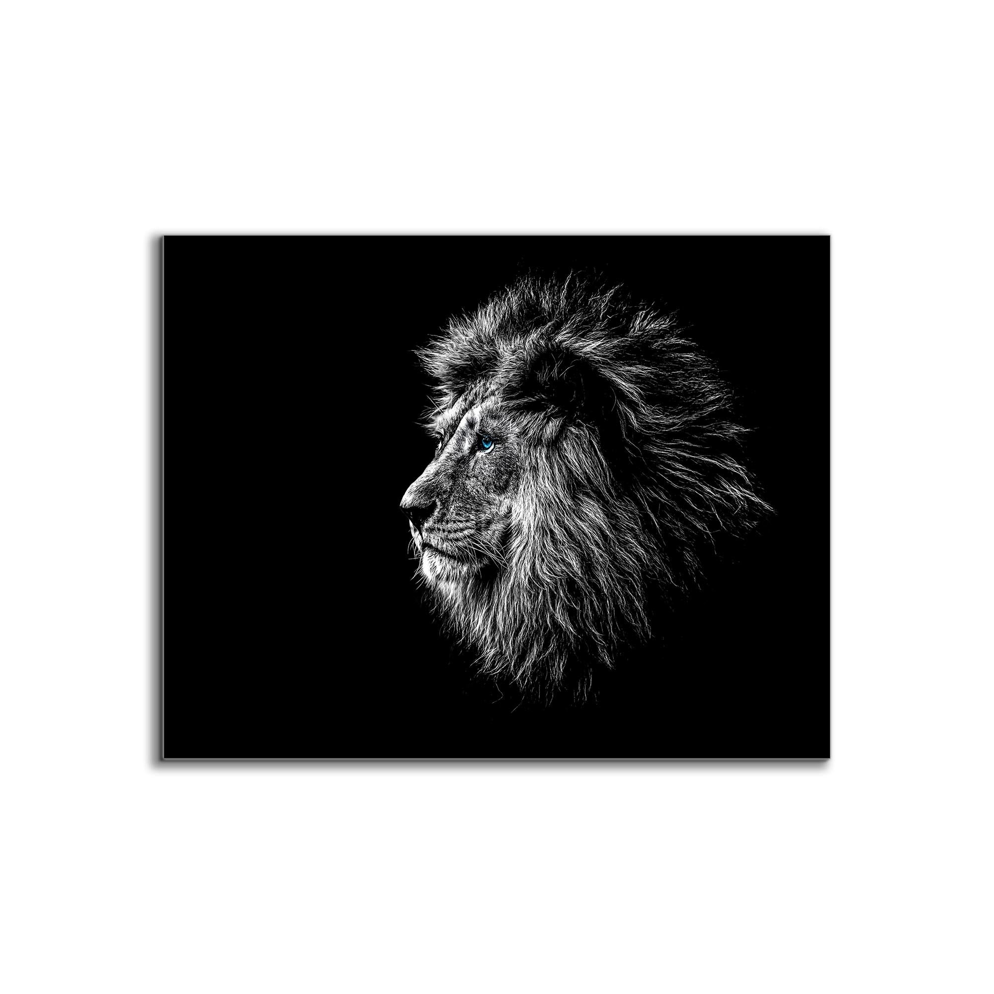 Wildlife Canvas Art-Lions Head Blue Eye in Black and White -Silver varnish-Wall Art-DECOROLALA