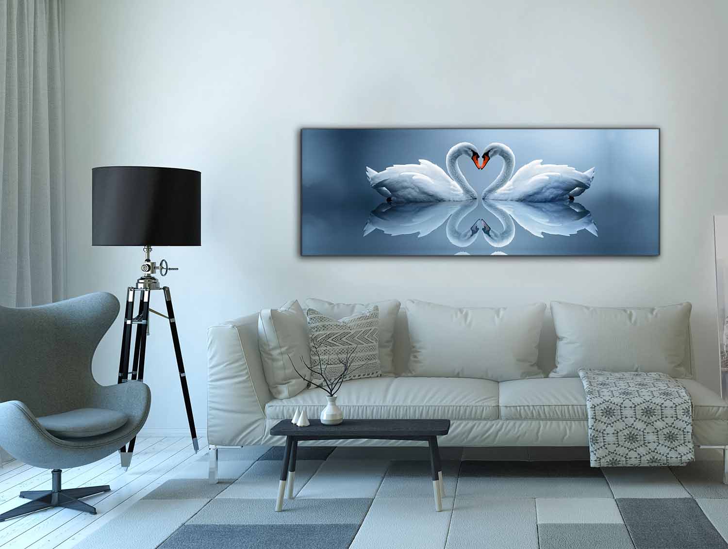 Wildlife Wall Art Kissing Swans Canvas 72x24-Wall Art-DECOROLALA