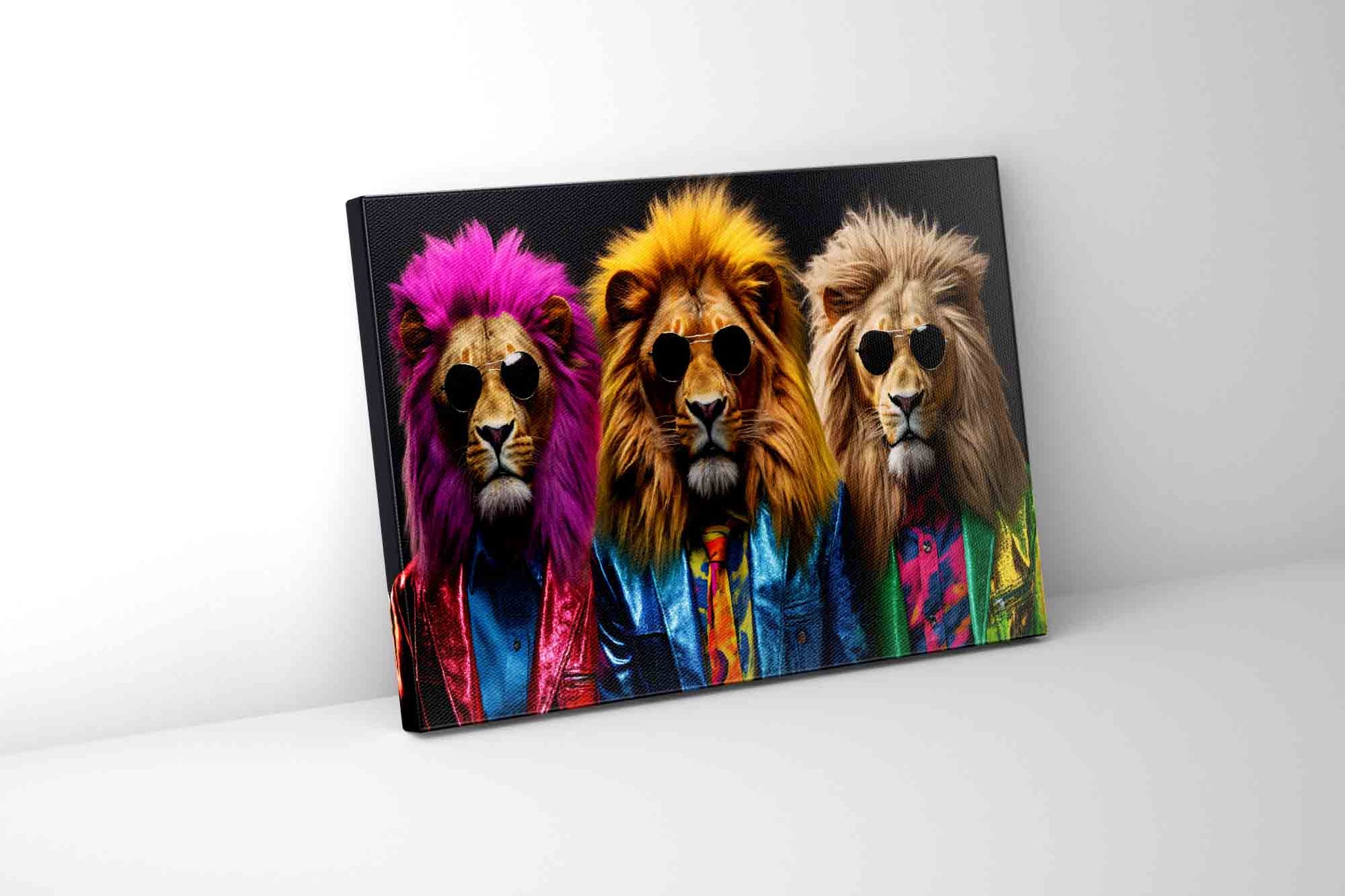 Wildlife Wall Art-The three cool lions-Canvas Print-Gold Varnish-Wall Art-DECOROLALA