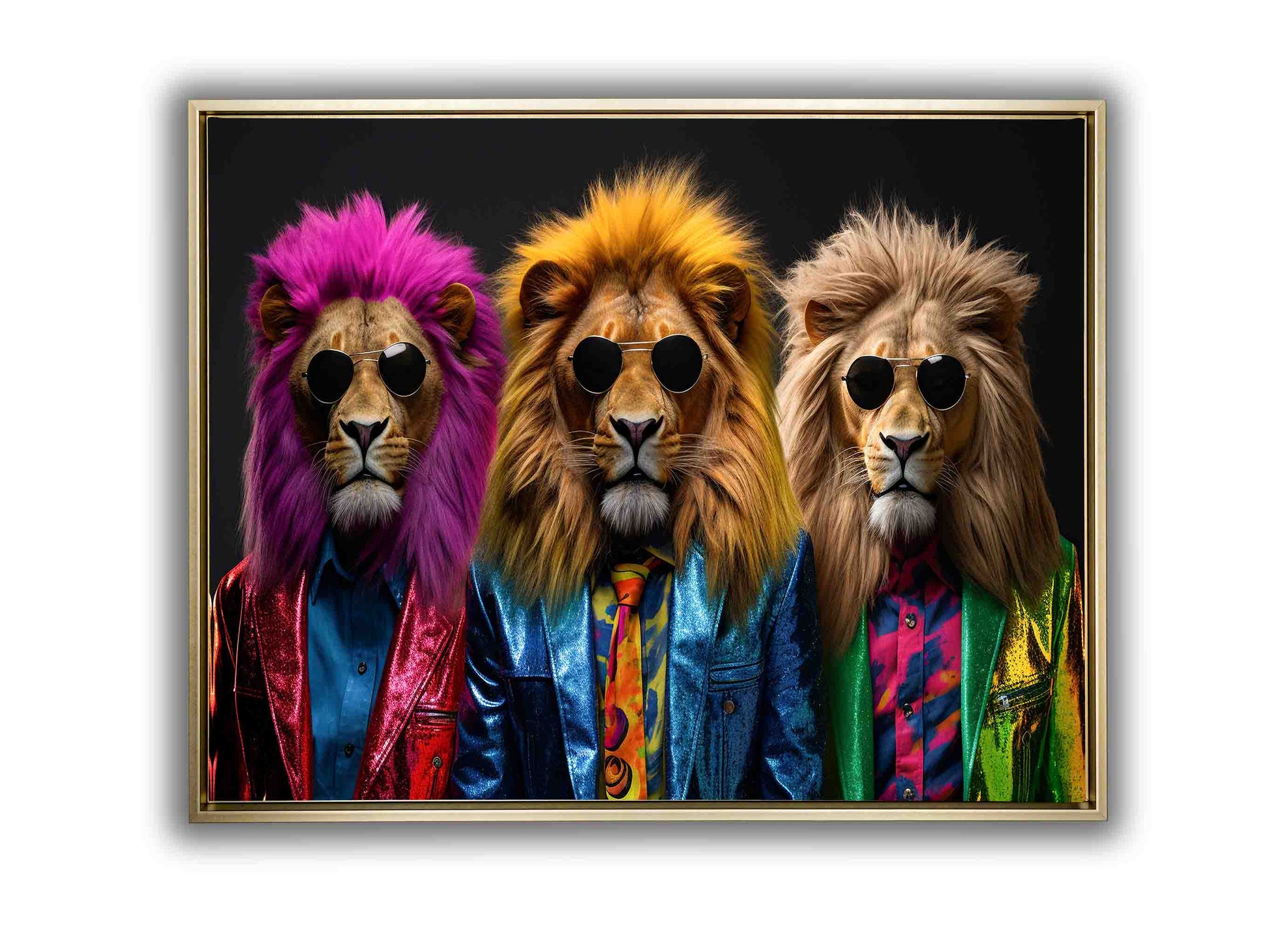 Wildlife Wall Art-The three cool lions-Canvas Print-Gold Varnish-Wall Art-DECOROLALA