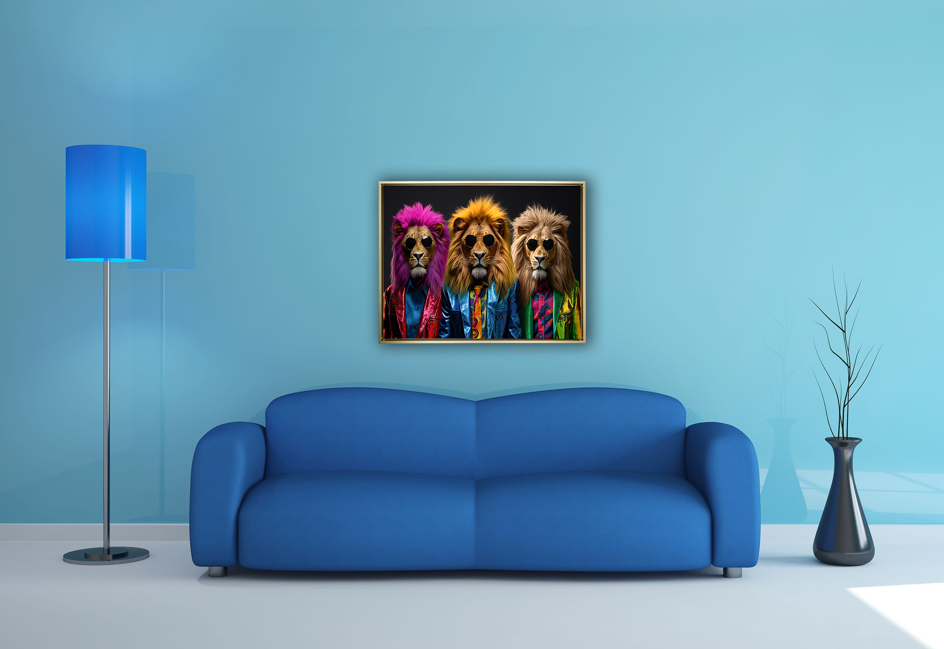 Wildlife Wall Art-The three cool lions-Canvas Print-Gold Varnish-Wall Art-DECOROLALA