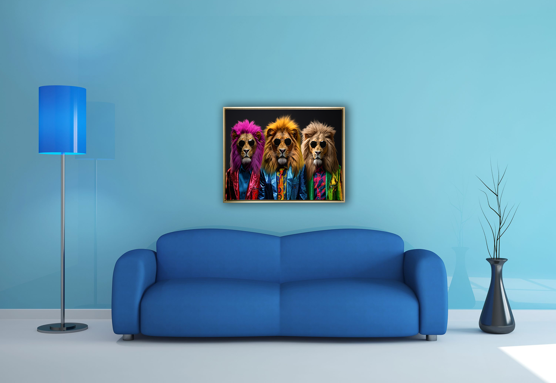 Wildlife Wall Art-The three cool lions-Canvas Print-Gold Varnish-Wall Art-DECOROLALA