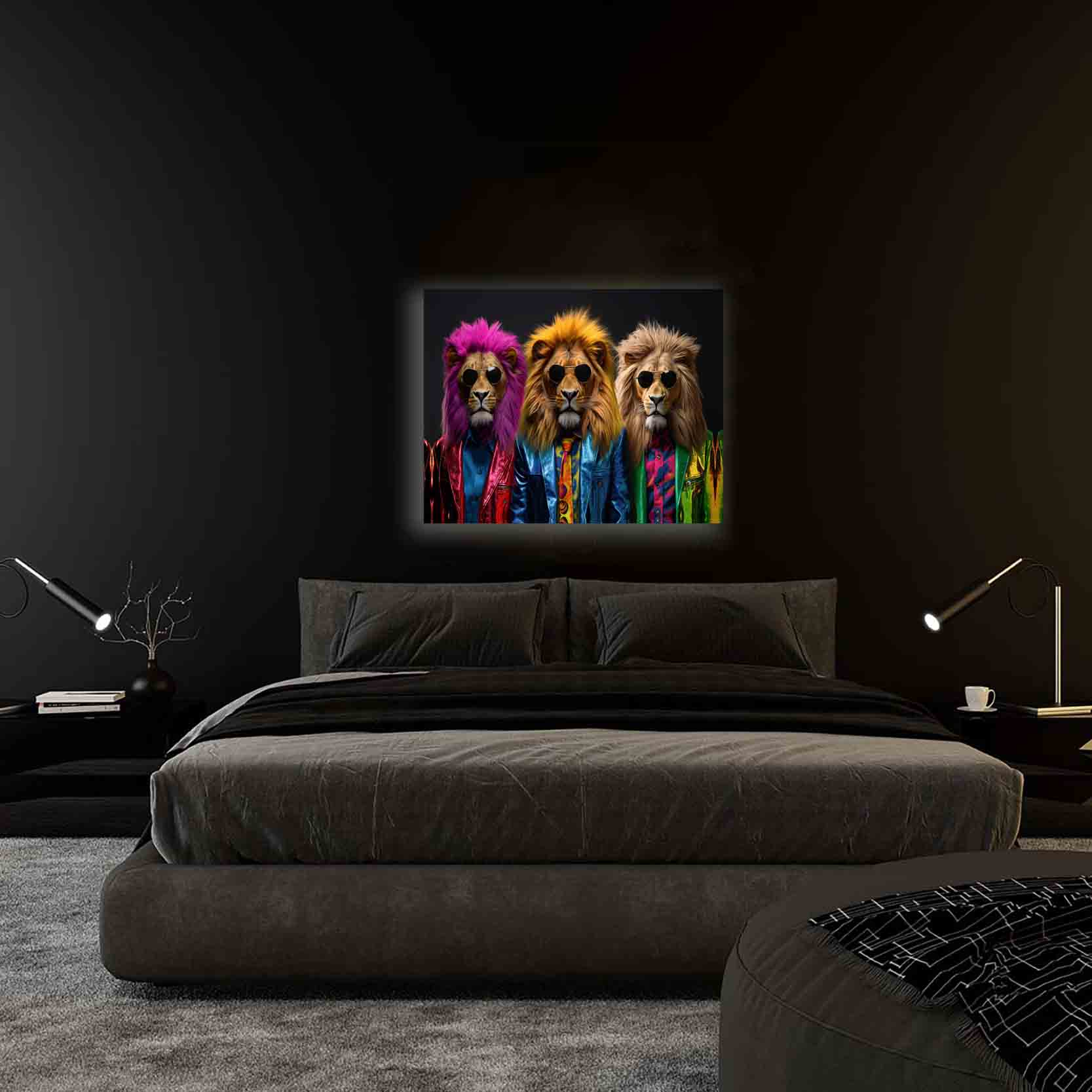 Wildlife Wall Art Three Lions Canvas Print 48x36-Wall Art-DECOROLALA