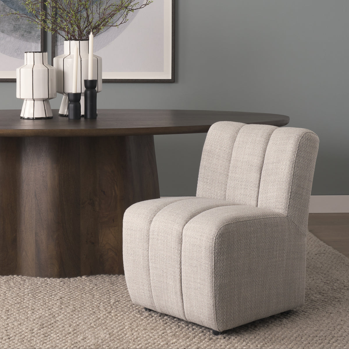 Wilkins Barrel Back Dining Arm Chair | Fabric w/ Wood-Dining Chairs-DECOROLALA