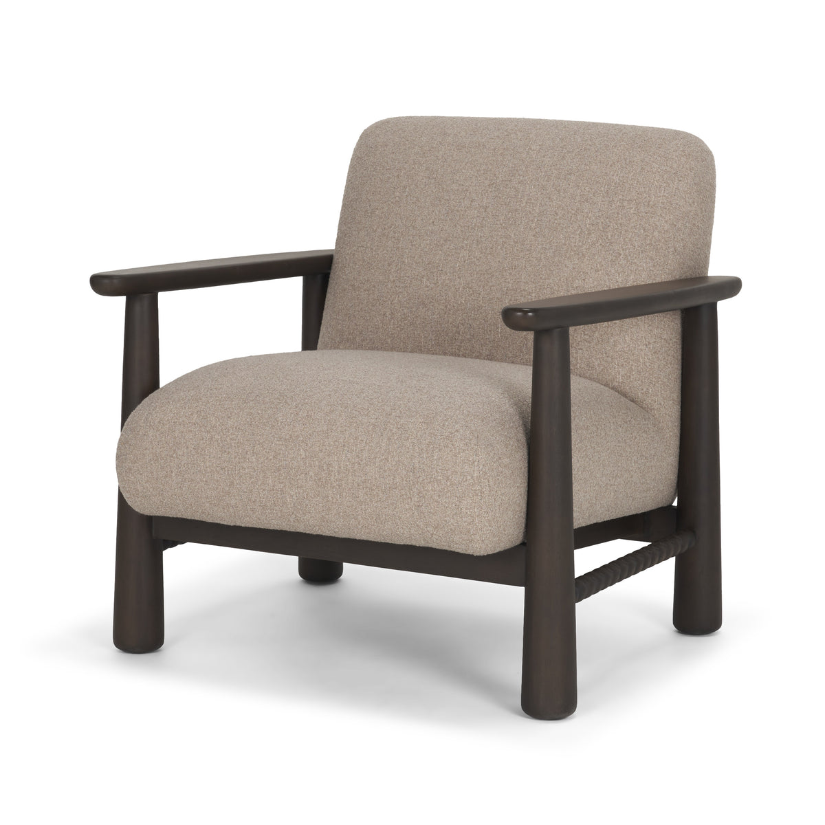 Willmar Textured Mushroom Gray Fabric Espresso Brown Wood Accent Lounge Chair-Accent Chairs-DECOROLALA