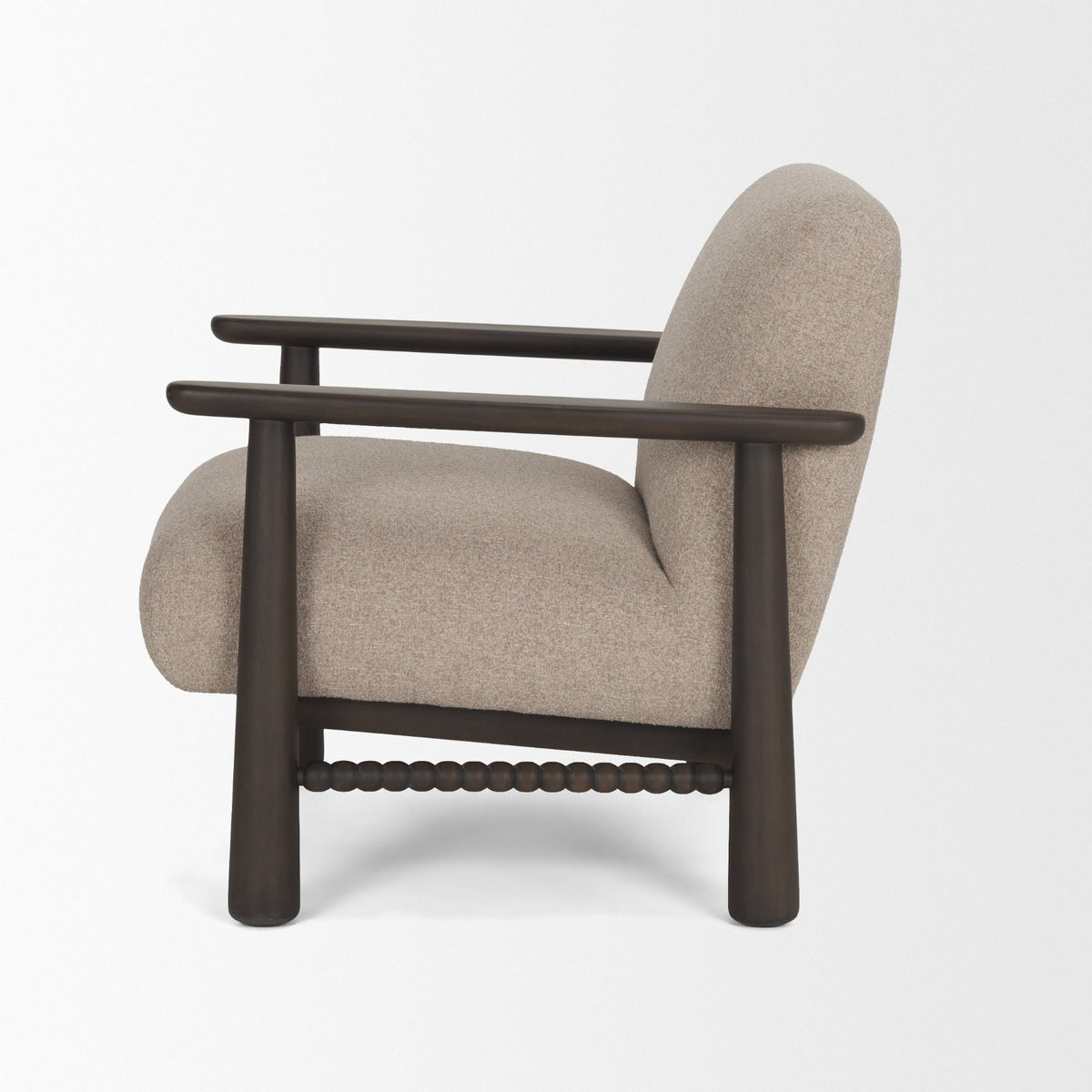 Willmar Textured Mushroom Gray Fabric Espresso Brown Wood Accent Lounge Chair-Accent Chairs-DECOROLALA