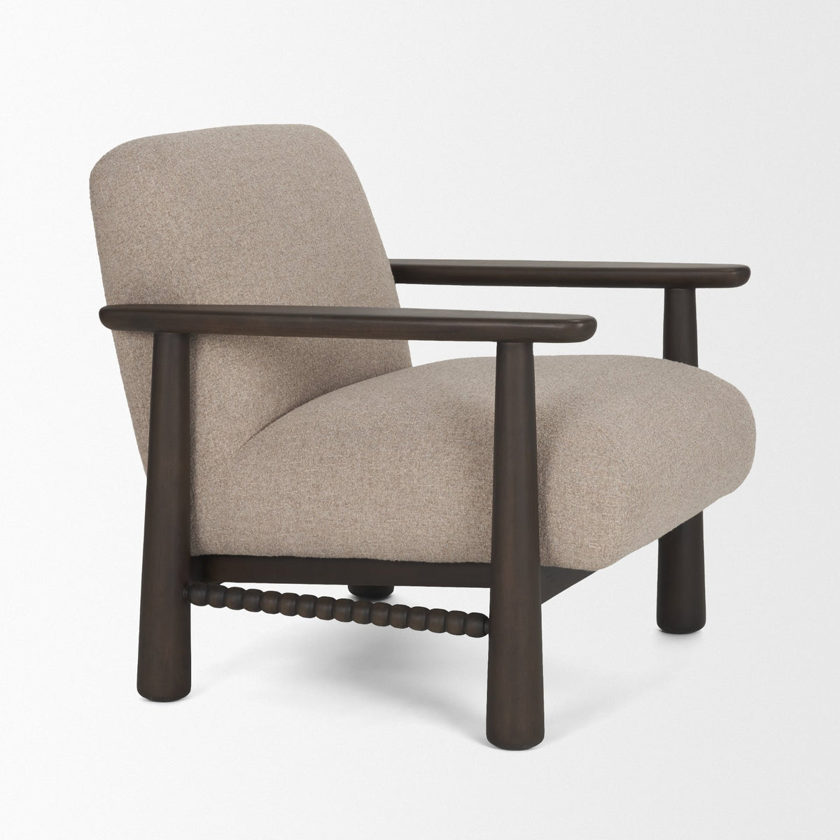 Willmar Textured Mushroom Gray Fabric Espresso Brown Wood Accent Lounge Chair-Accent Chairs-DECOROLALA