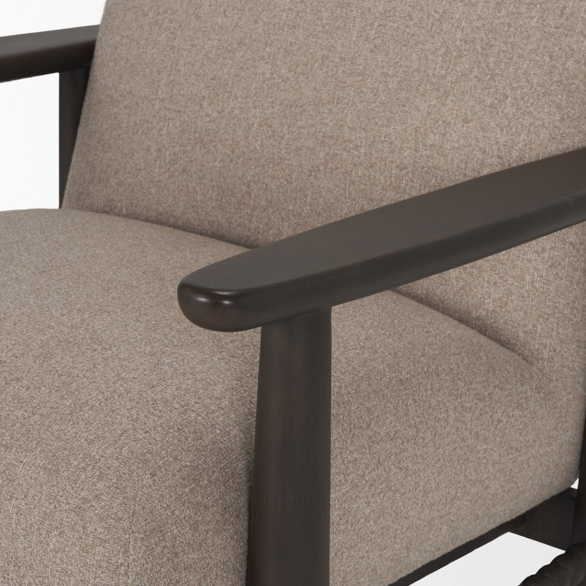 Willmar Textured Mushroom Gray Fabric Espresso Brown Wood Accent Lounge Chair-Accent Chairs-DECOROLALA