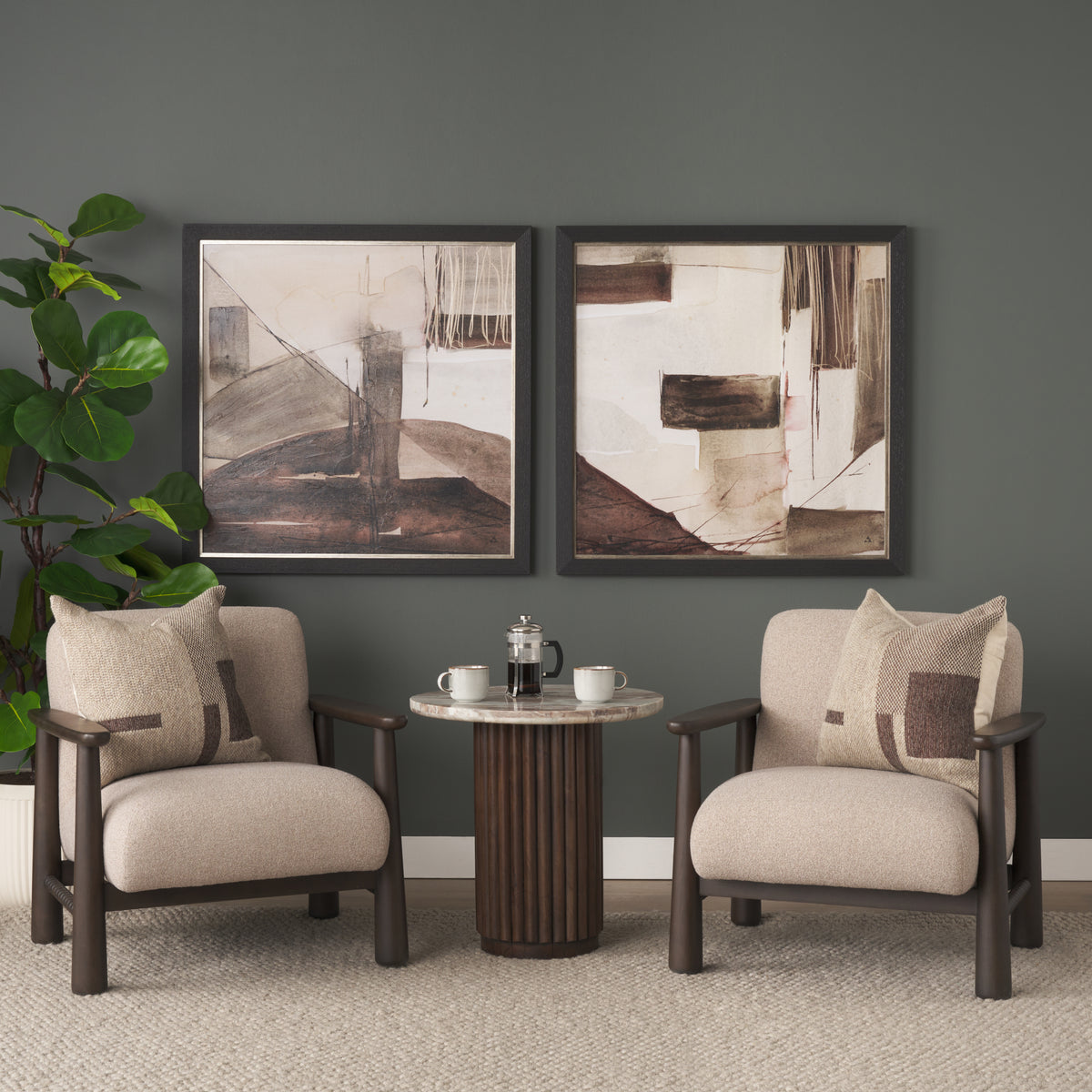 Willmar Textured Mushroom Gray Fabric Espresso Brown Wood Accent Lounge Chair-Accent Chairs-DECOROLALA