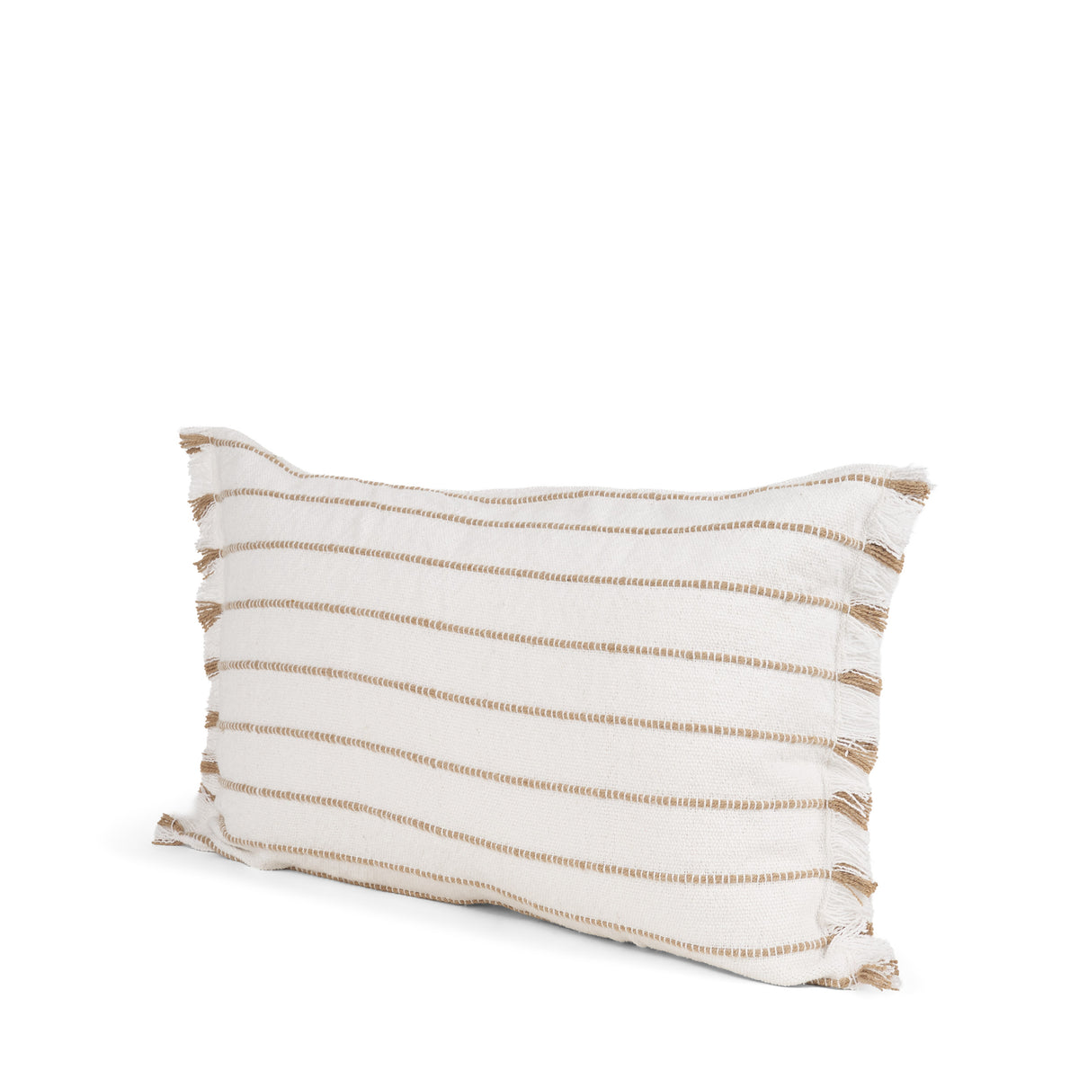 Willow 13x21 Lumbar Cream w/ Camel Stripes Decorative Pillow Cover-Decorative Pillows-DECOROLALA