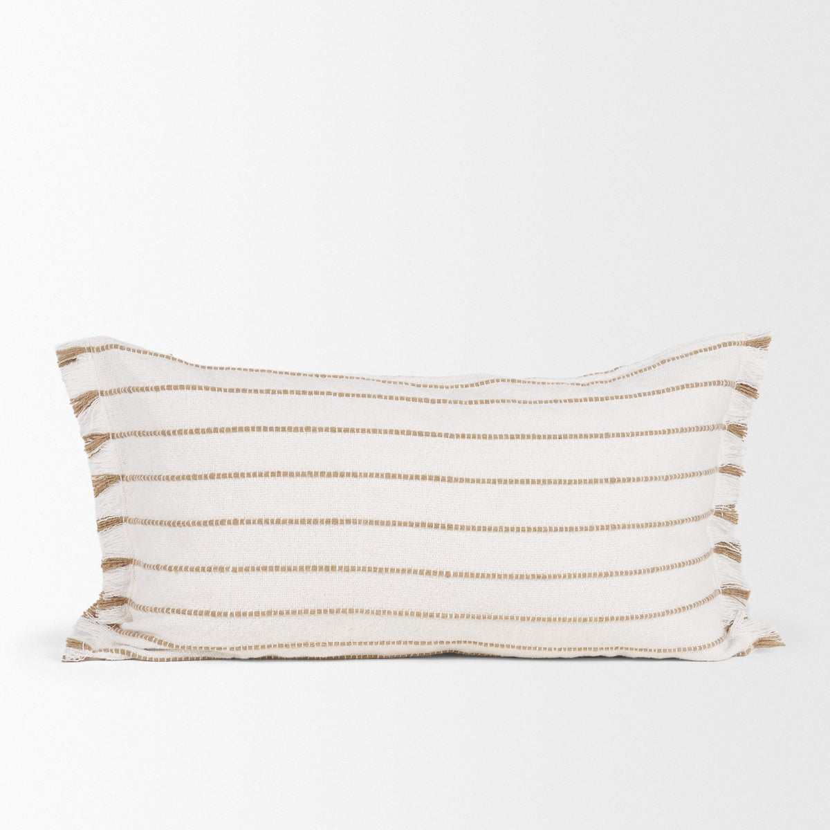 Willow 14x26 Lumbar Cream w/ Camel Stripes Decorative Pillow Cover-Decorative Pillows-DECOROLALA