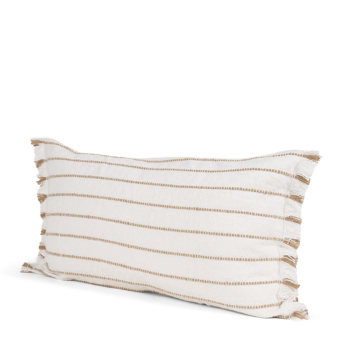 Willow 14x26 Lumbar Cream w/ Camel Stripes Decorative Pillow Cover-Decorative Pillows-DECOROLALA