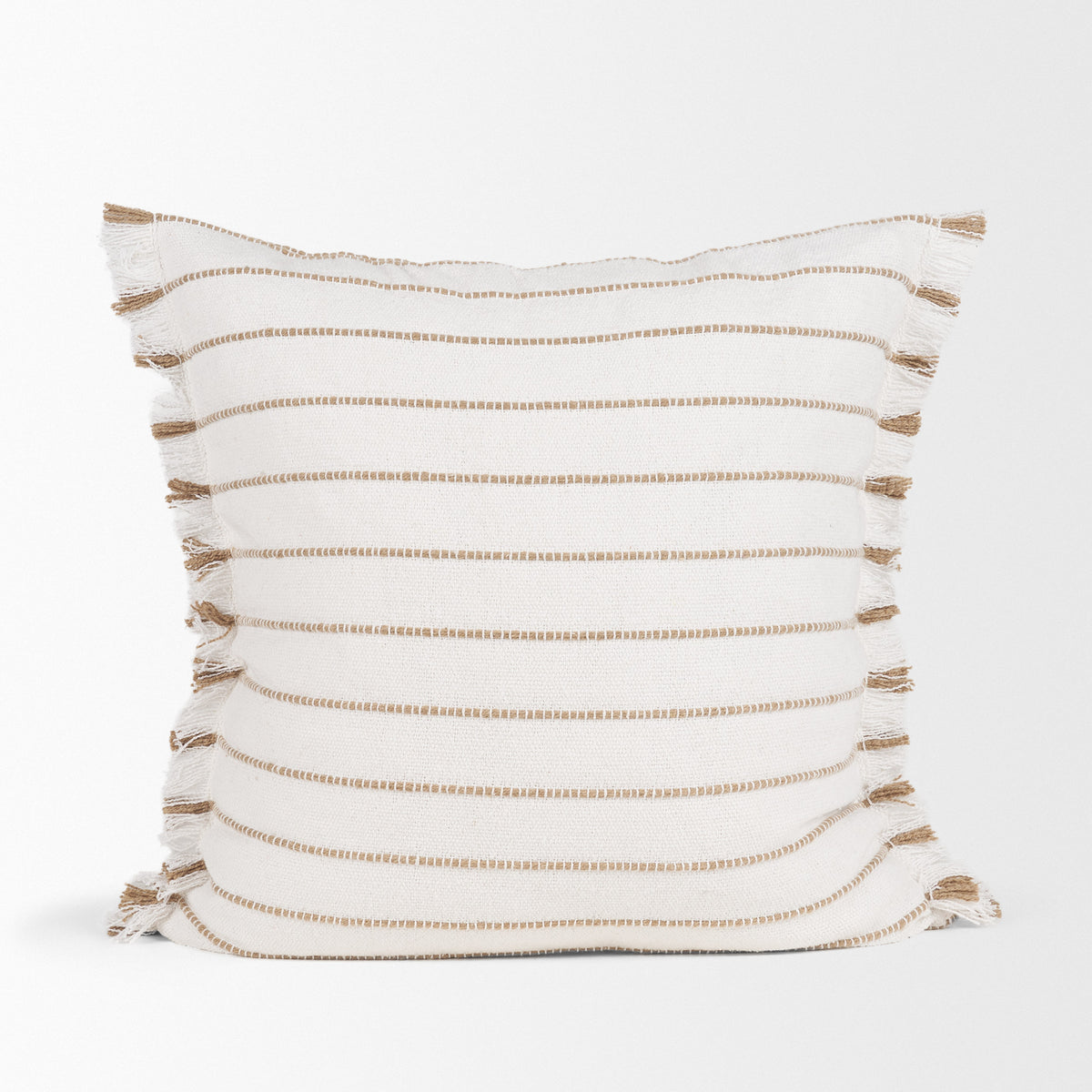 Willow 20x20 Square Cream w/ Camel Stripes Pillow Cover w/Non-Allergen Filler-Decorative Pillows-DECOROLALA