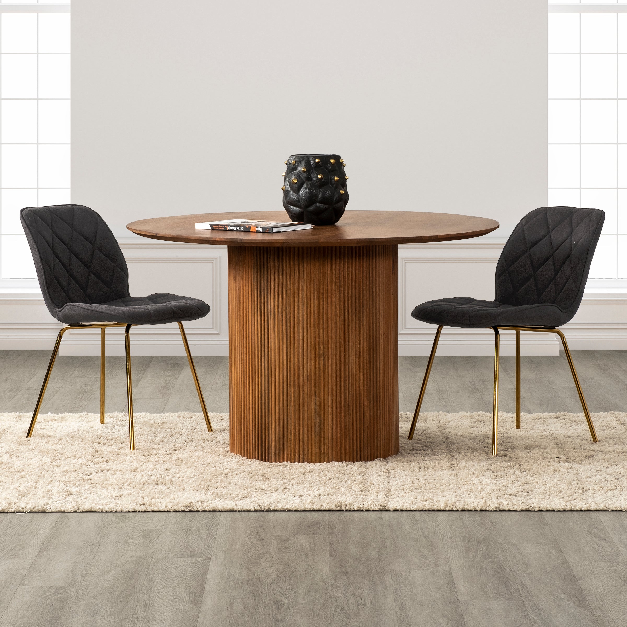 Willow Diamond-Tufted Slipper Chair, Black, Gold Legs-Dining Room-DECOROLALA