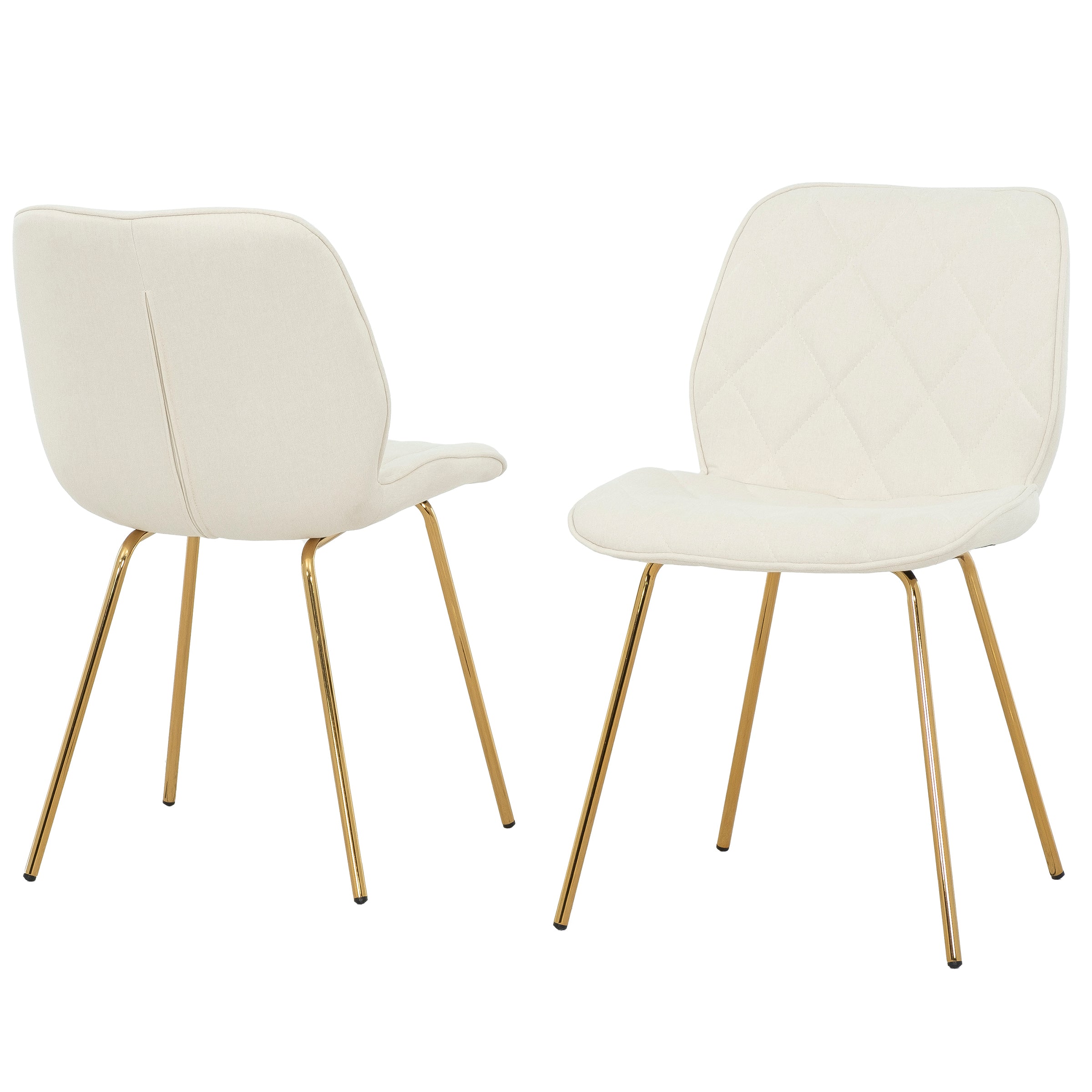 Willow Diamond-Tufted Slipper Chair, Cream, Gold Legs (2-Pack)-Dining Room-DECOROLALA