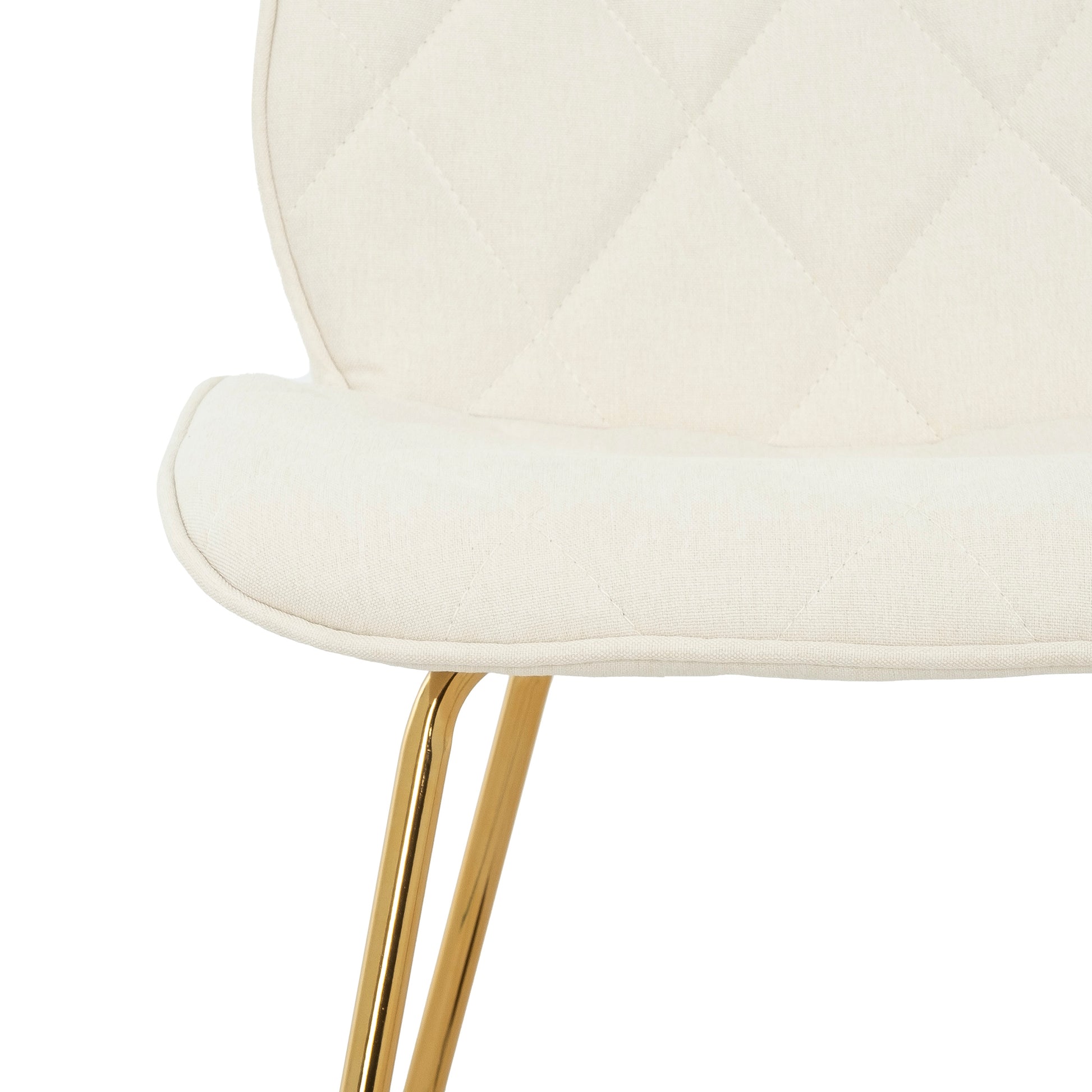 Willow Diamond-Tufted Slipper Chair, Cream, Gold Legs (2-Pack)-Dining Room-DECOROLALA