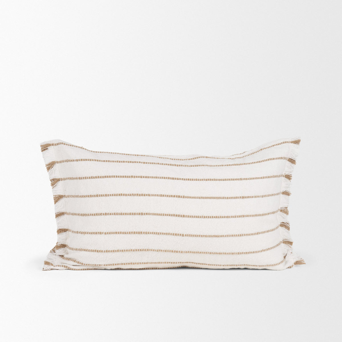 Willow Lumbar Cream & Camel Striped Pillow Cover (min order qty 2)-Decorative Pillows-DECOROLALA