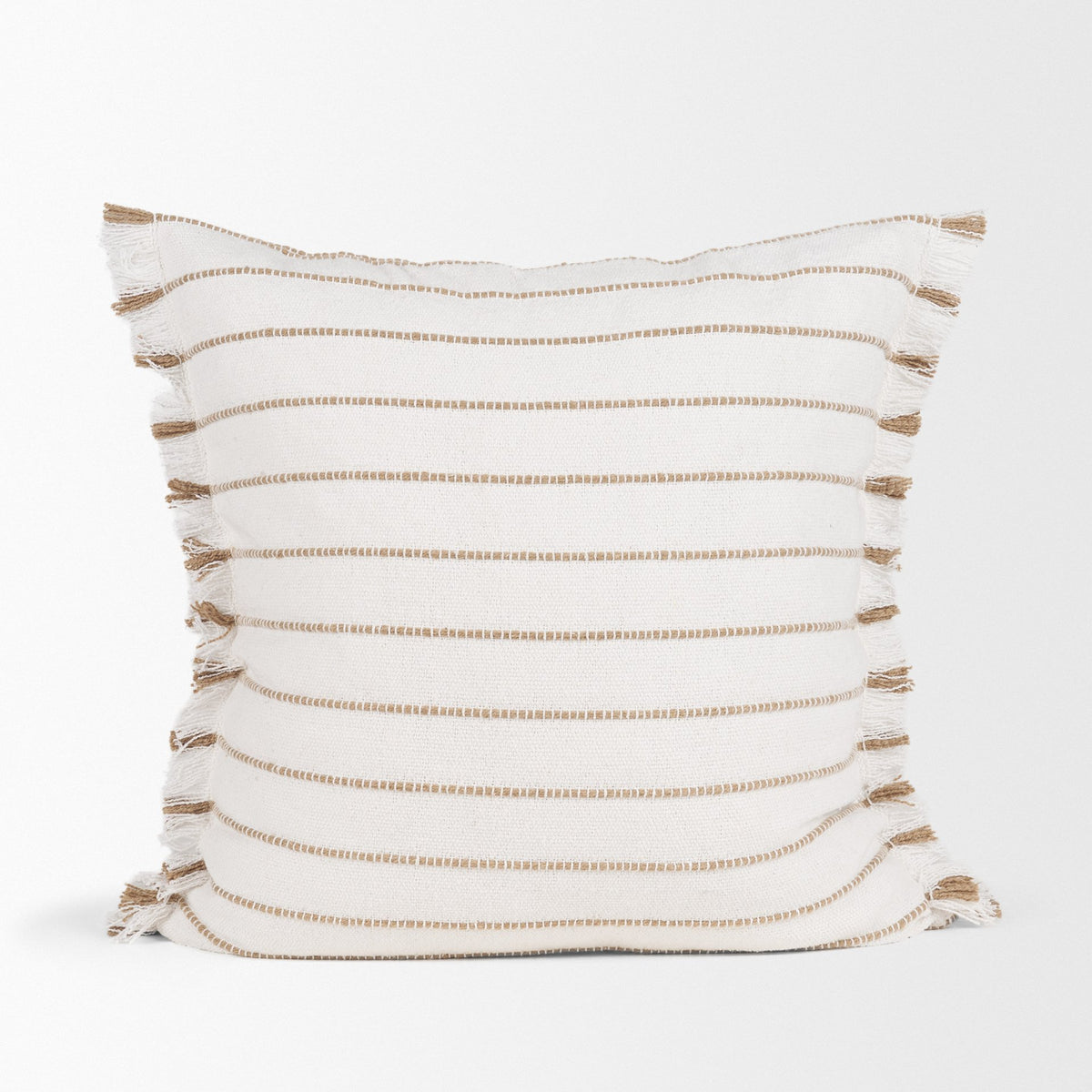 Willow Square Cream & Camel Striped Pillow Cover (Min Order Qty 2)-Decorative Pillows-DECOROLALA