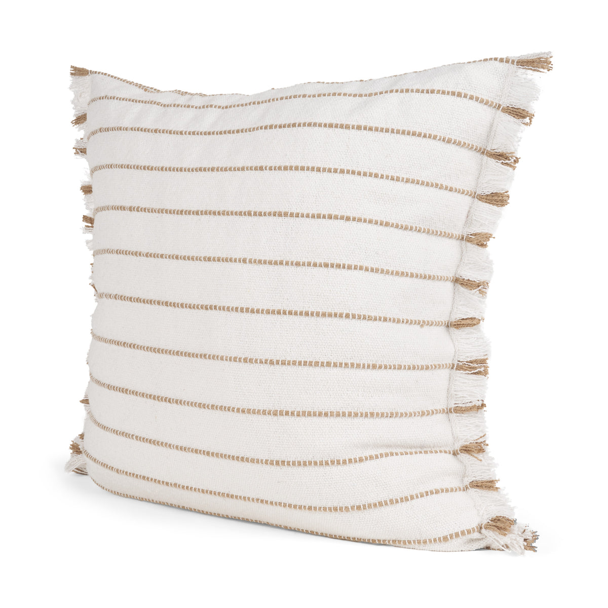 Willow Square Cream & Camel Striped Pillow Cover (Min Order Qty 2)-Decorative Pillows-DECOROLALA