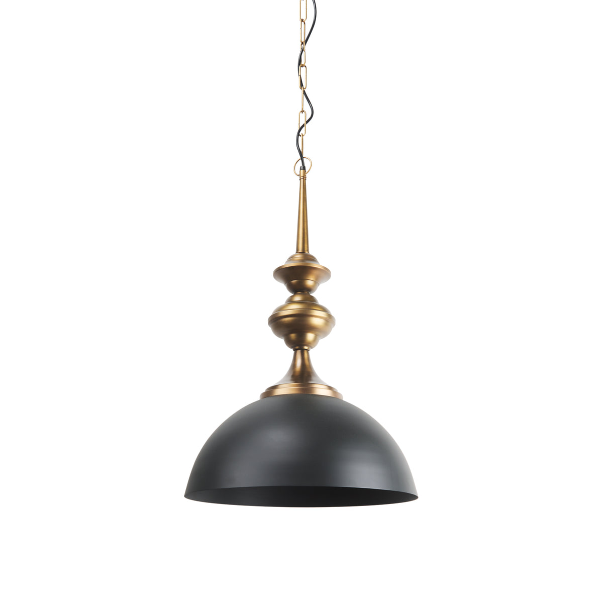 Willson 17.0L x 17.0W x 29.0H Black Iron W/Antique Brass Dome Pendant Light-Pendant Lighting-DECOROLALA