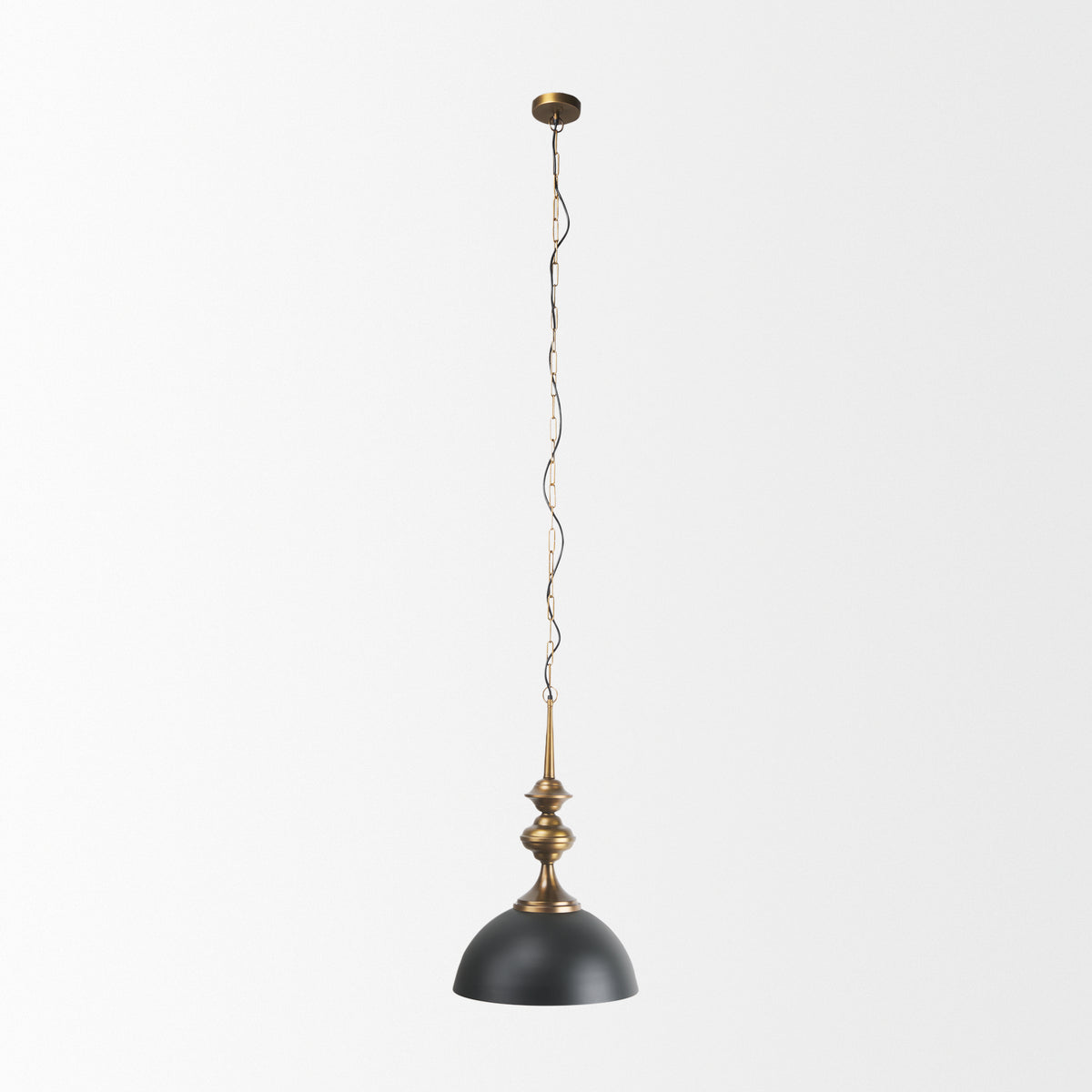 Willson 17.0L x 17.0W x 29.0H Black Iron W/Antique Brass Dome Pendant Light-Pendant Lighting-DECOROLALA