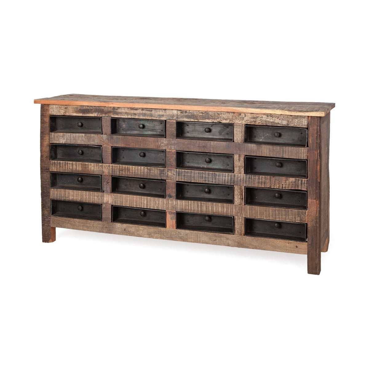 Wilton I 63x16 Reclaimed Wood and Metal 16 Drawer Sideboard-Sideboards & Buffets-DECOROLALA