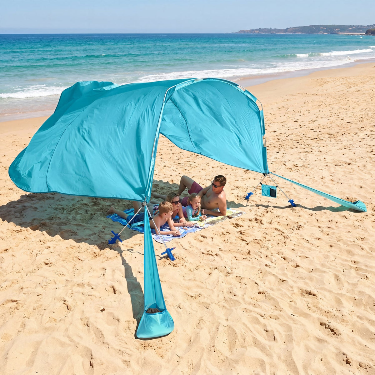 Wind Powered Beach Tent Portable Sun Shelter Canopy for Picnic-Blue-Tents-DECOROLALA