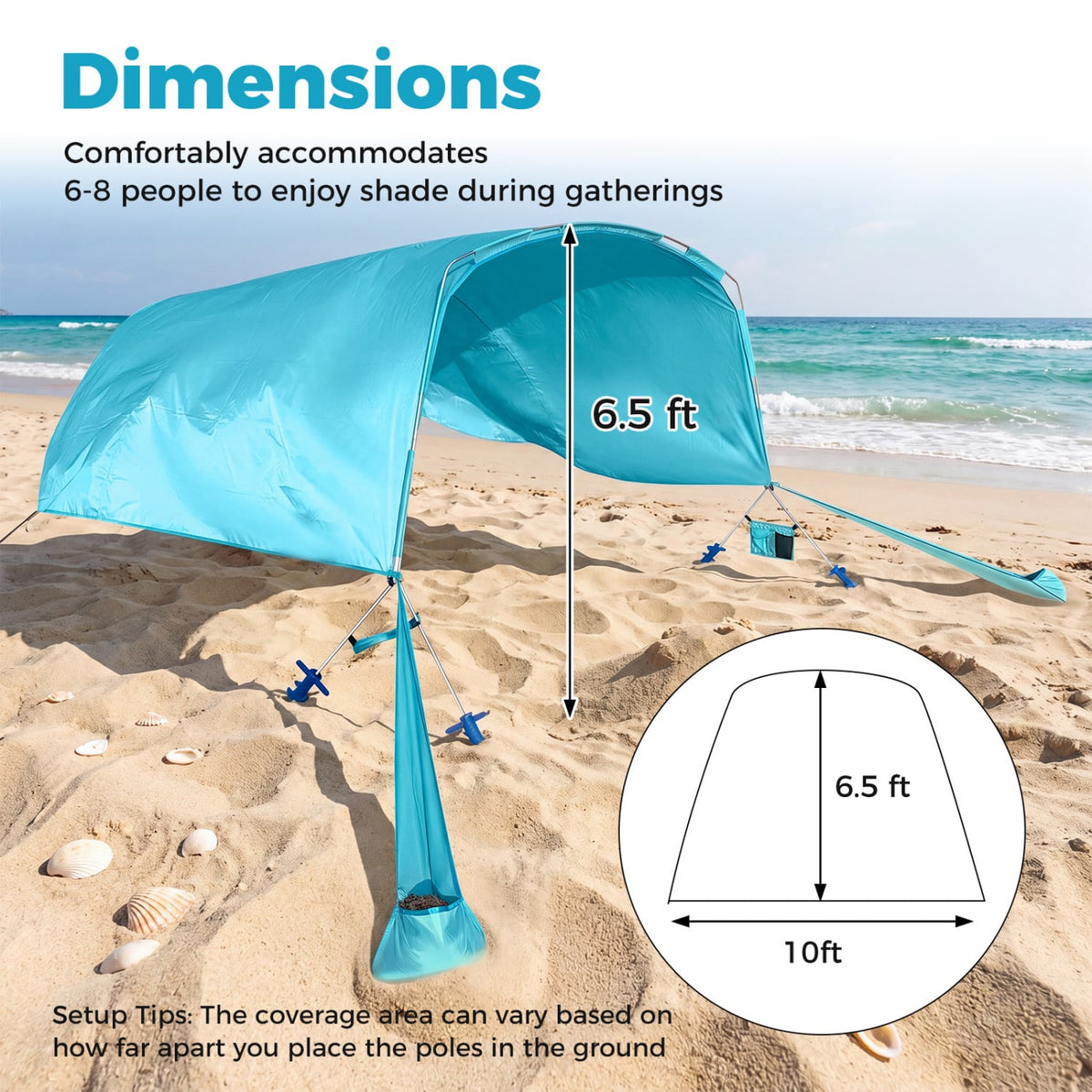 Wind Powered Beach Tent Portable Sun Shelter Canopy for Picnic-Blue-Tents-DECOROLALA